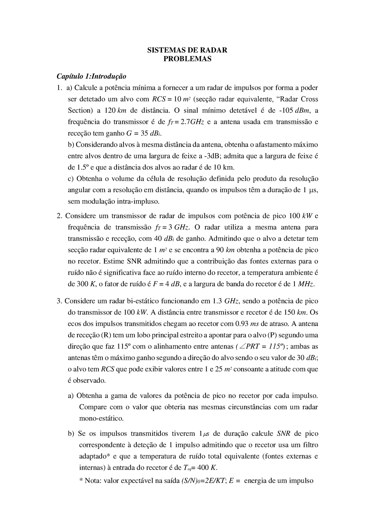 Srad Prática Cap1 Com Resolução Sistemas De Radar Problemas Capítulo 1introdução 1 A 8978