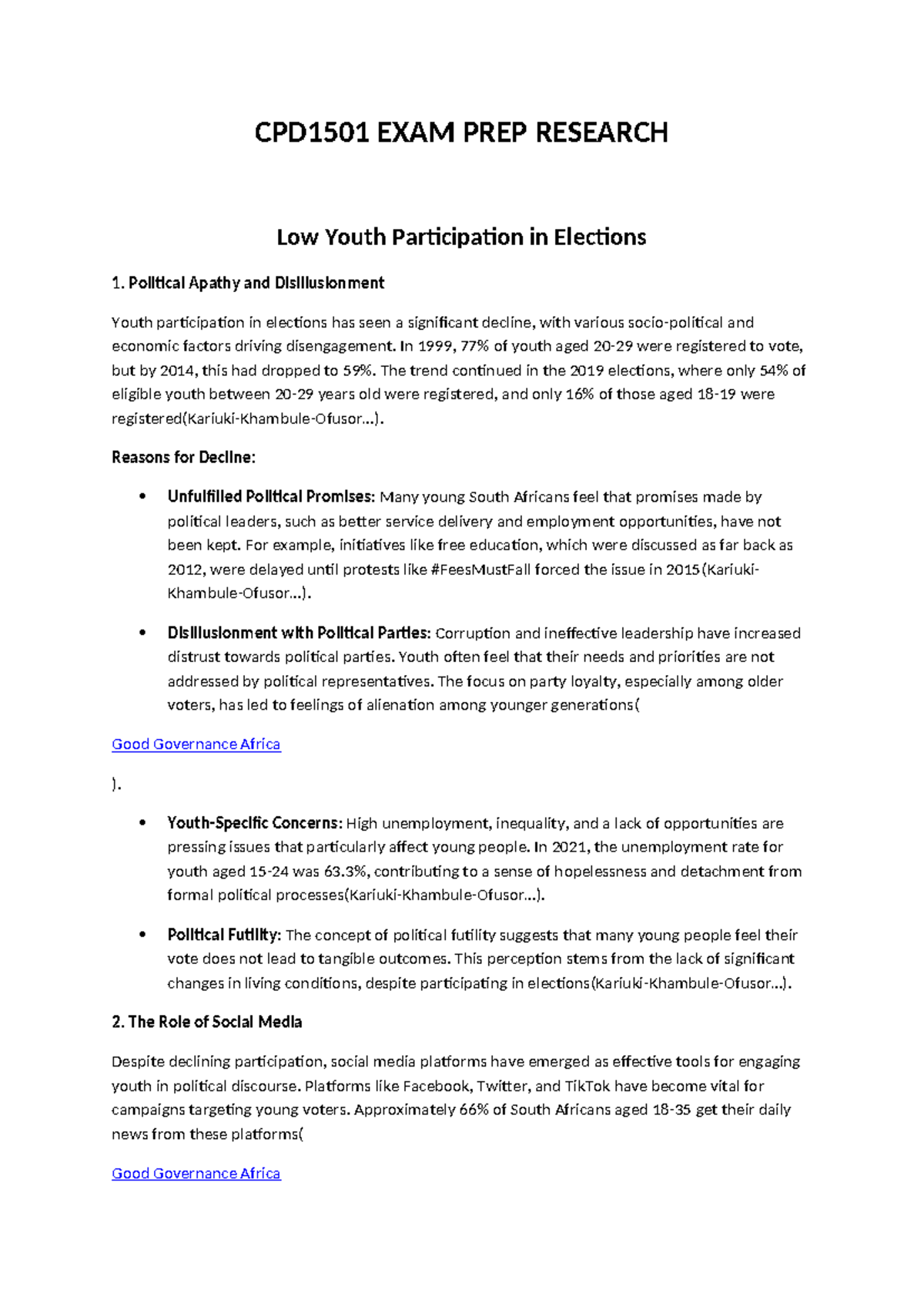 CPD1501 EXAM PREP Research - CPD1501 EXAM PREP RESEARCH Low Youth ...