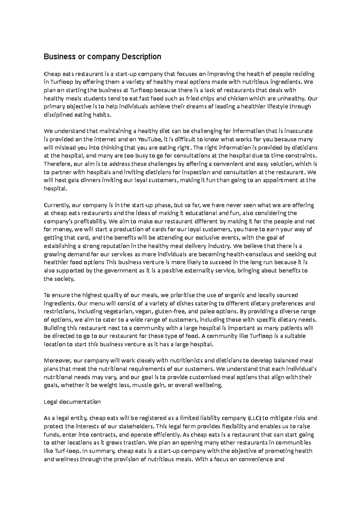Company description - Business or company Description Cheap eats ...