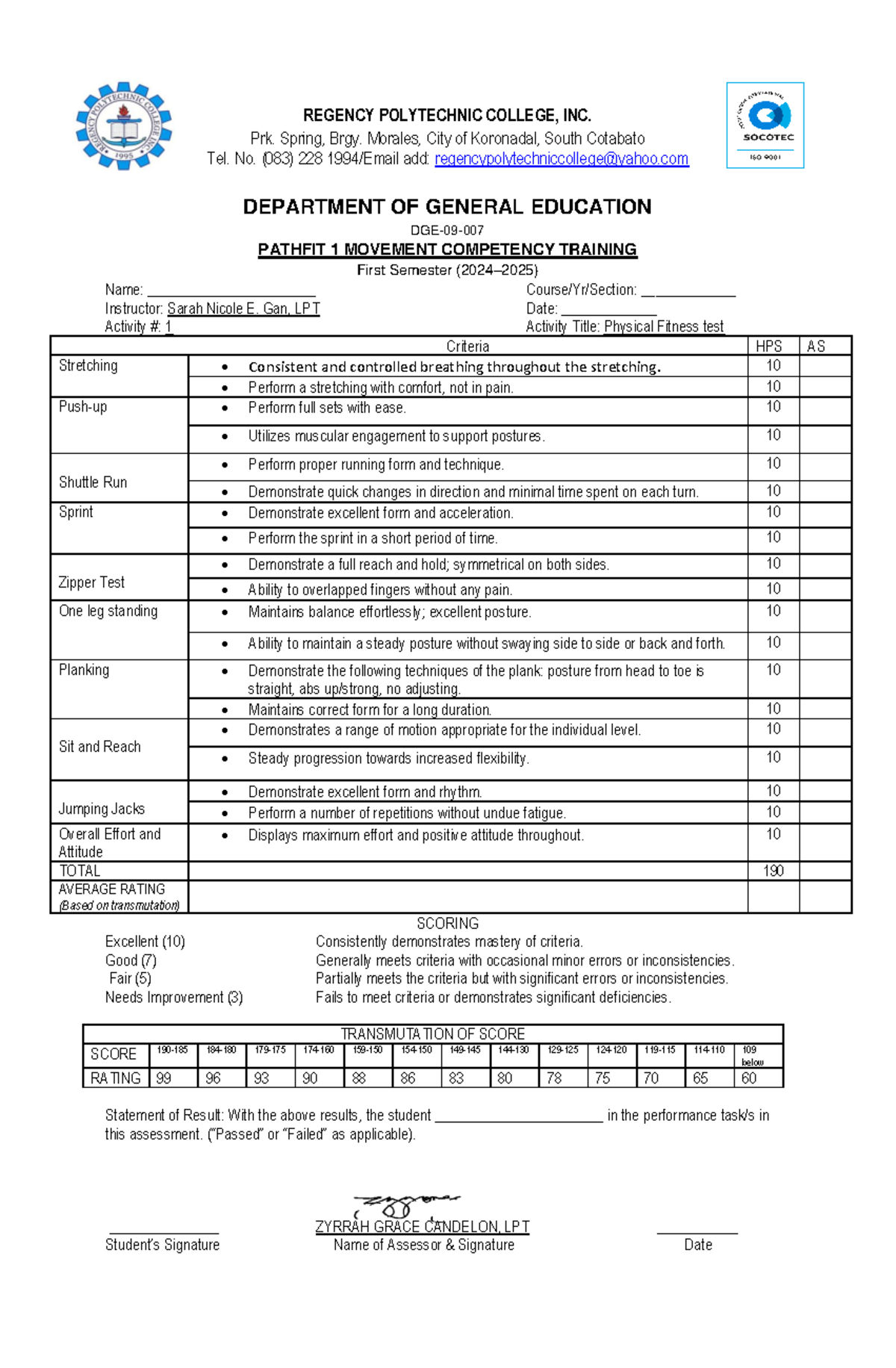 Prelim- Laboratory (1) 061909 - REGENCY POLYTECHNIC COLLEGE, INC. Prk ...
