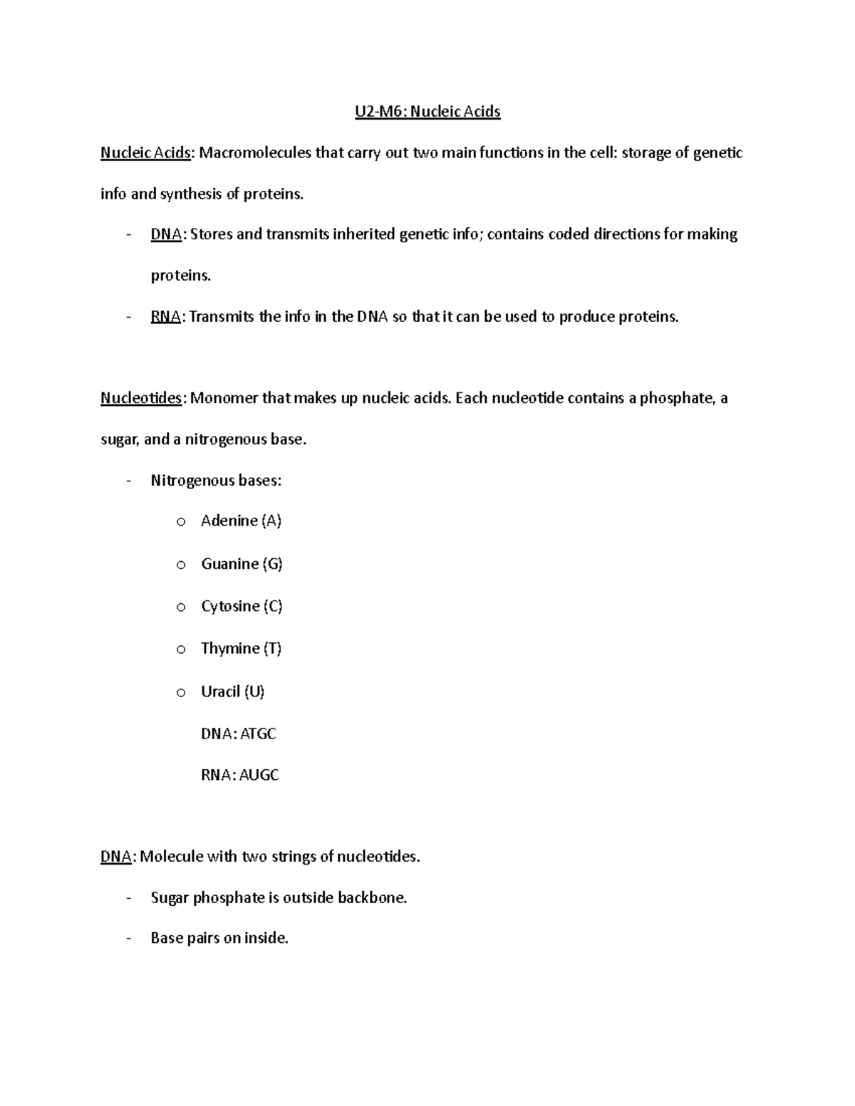 C190 Module 6: Nucleic Acids - U2-M6: Nucleic Acids Nucleic Acids ...