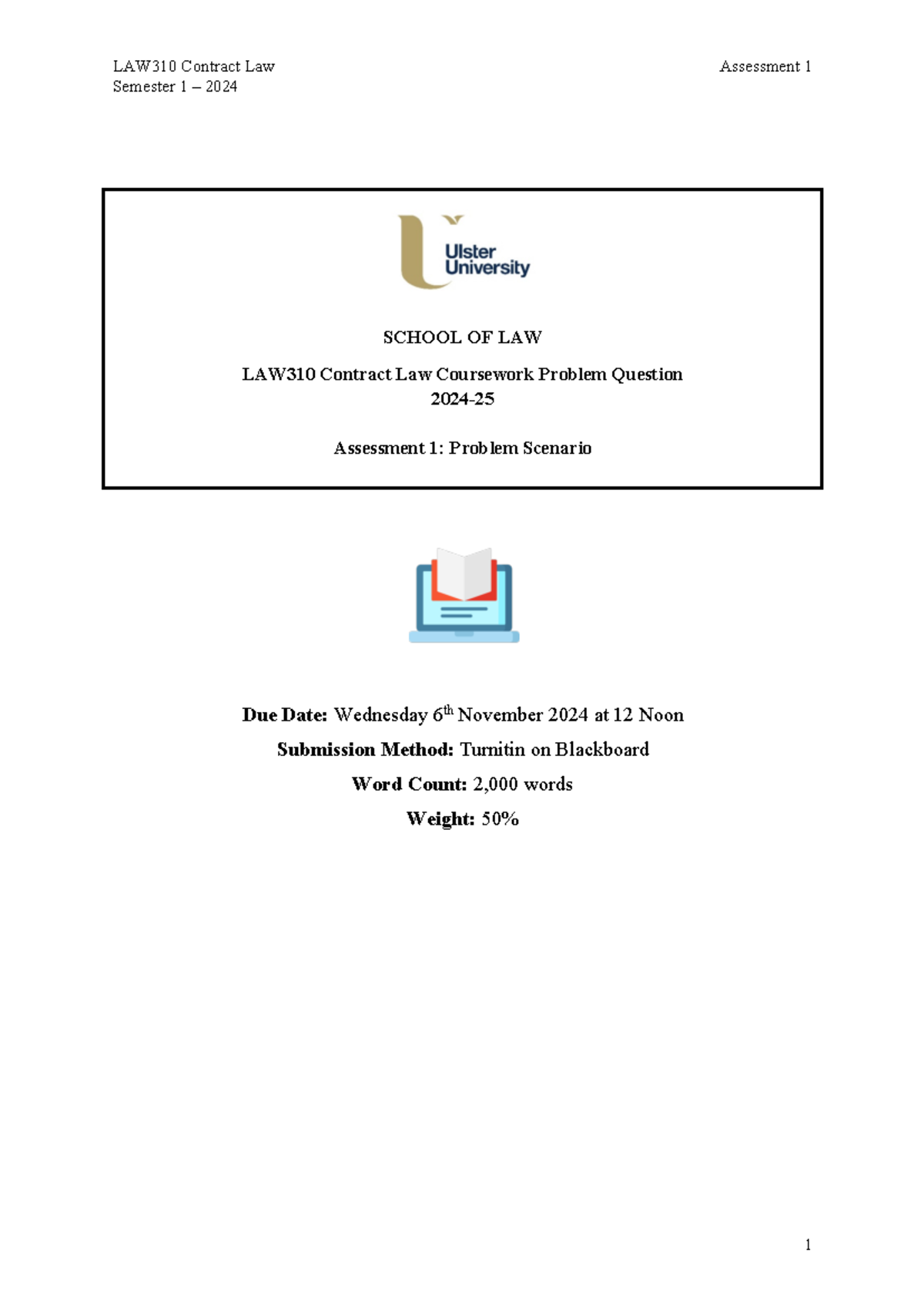 Law310 Contract Law Problem 2024 Semester 1 2024 School Of Law Law