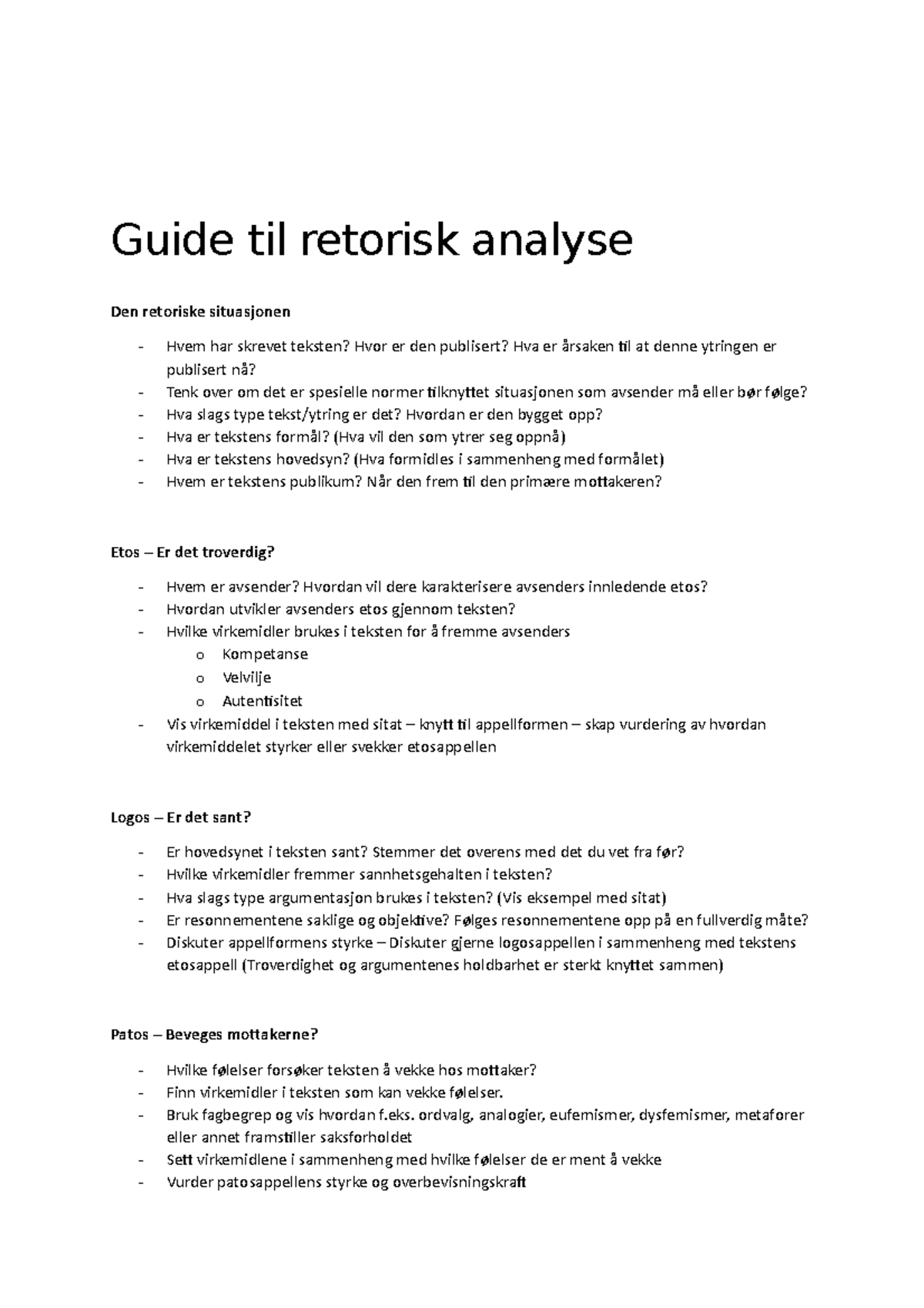 Guide Til Retorisk Analyse - Bruk Fagbegrep Og Vis Hvordan F. Ordvalg ...