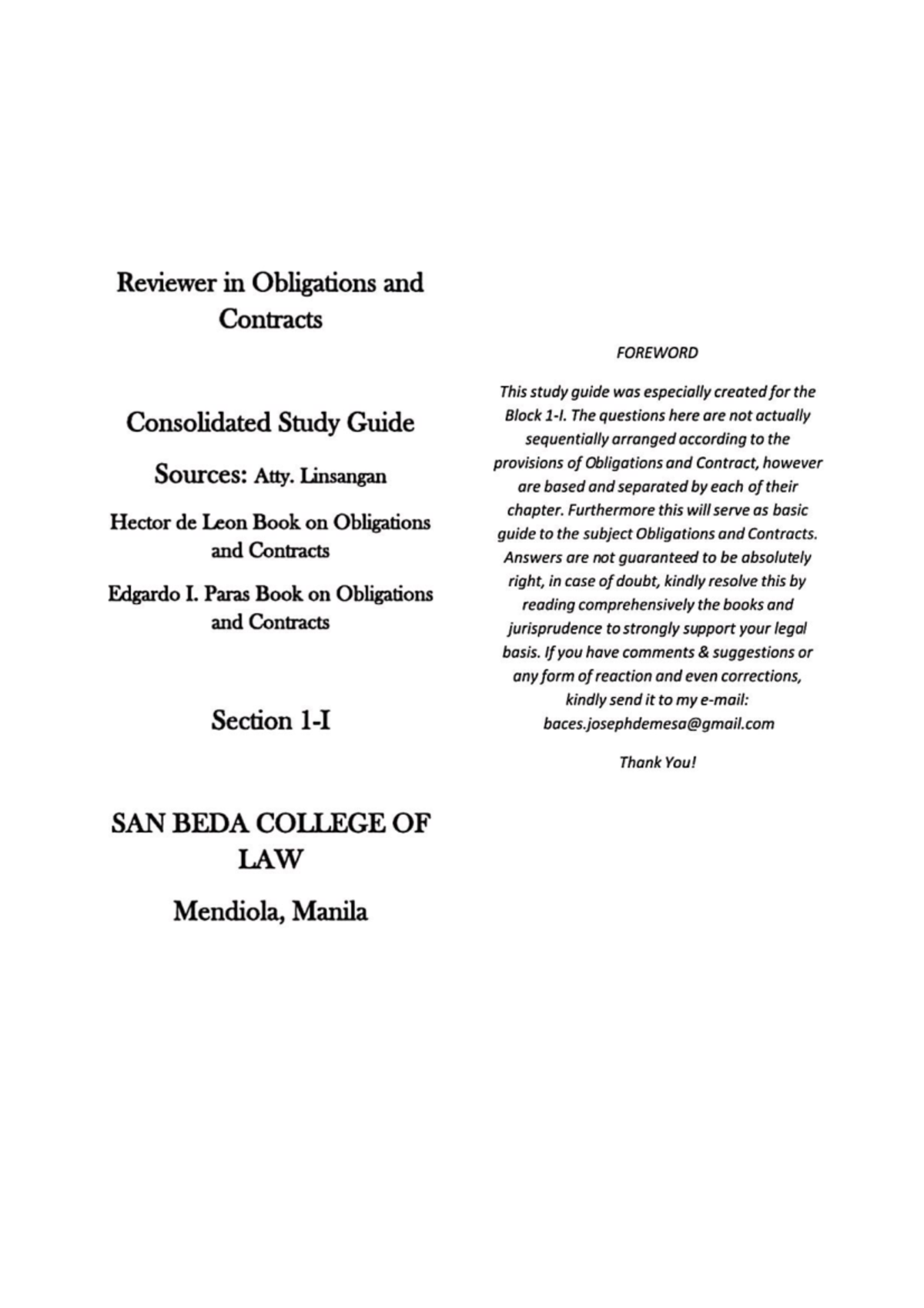 Oblicon Reviewer OBLICON REVIEWER - Reviewer in Obligations and ...