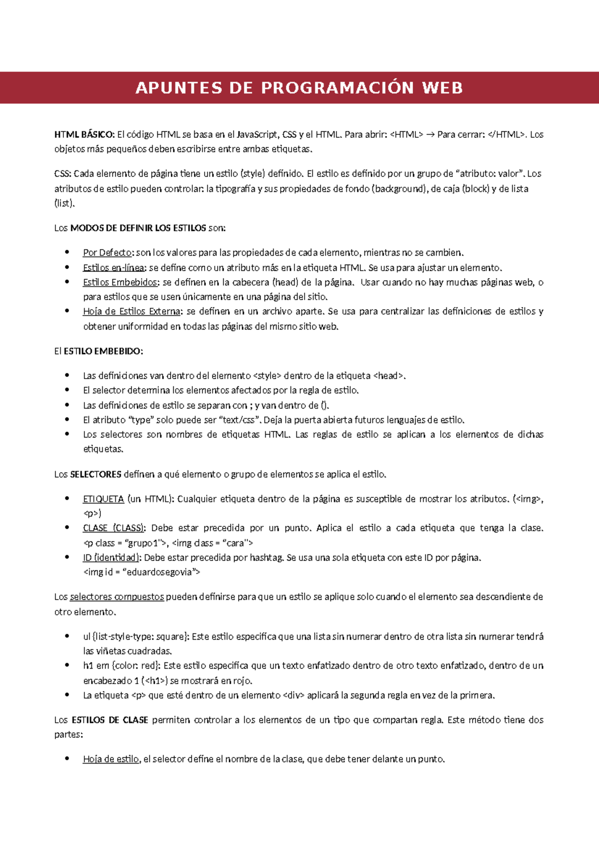 Apuntes TEÓ Ricos ProgramacióN WEB - APUNTES DE PROGRAMACIÓN WEB HTML ...