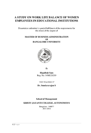 Mba project report on work life balance - A STUDY ABOUT THE WORK LIFE ...