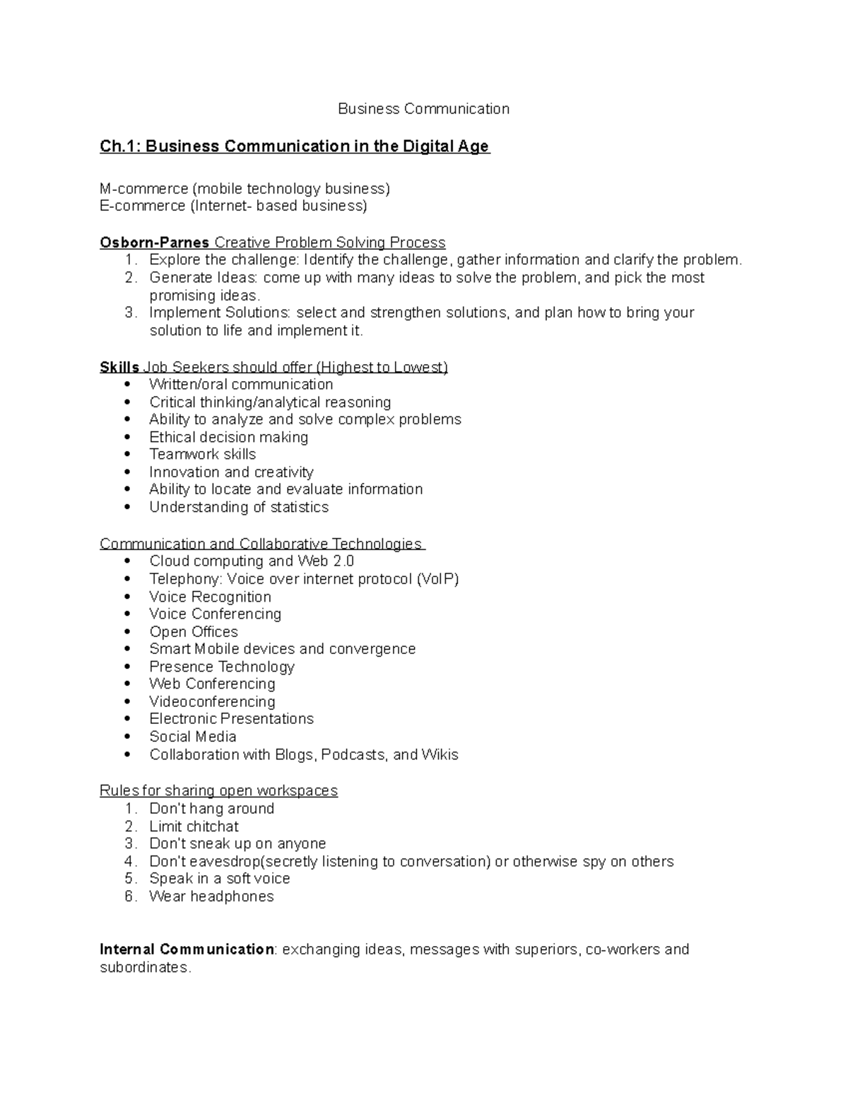 Business Communication final notes - Business Communication Ch ...