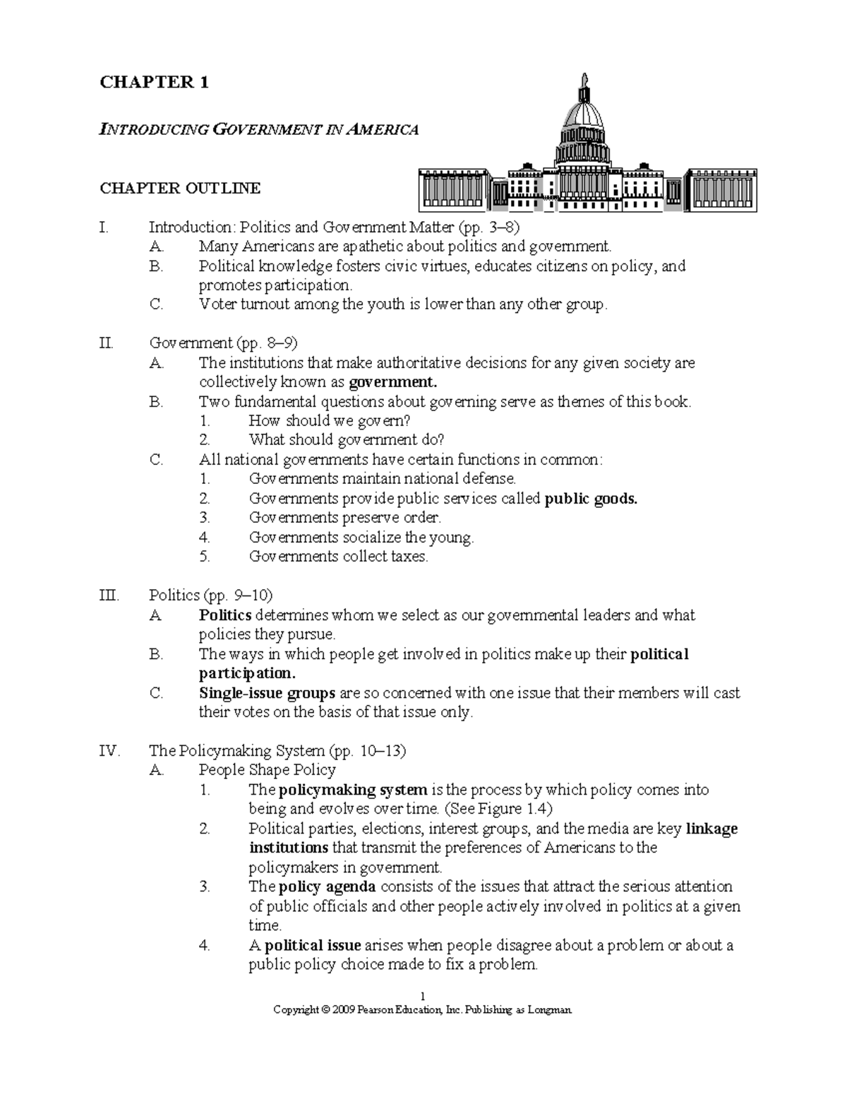 Study Guide/review Of Gov - 1 CHAPTER 1 INTRODUCING GOVERNMENT IN ...