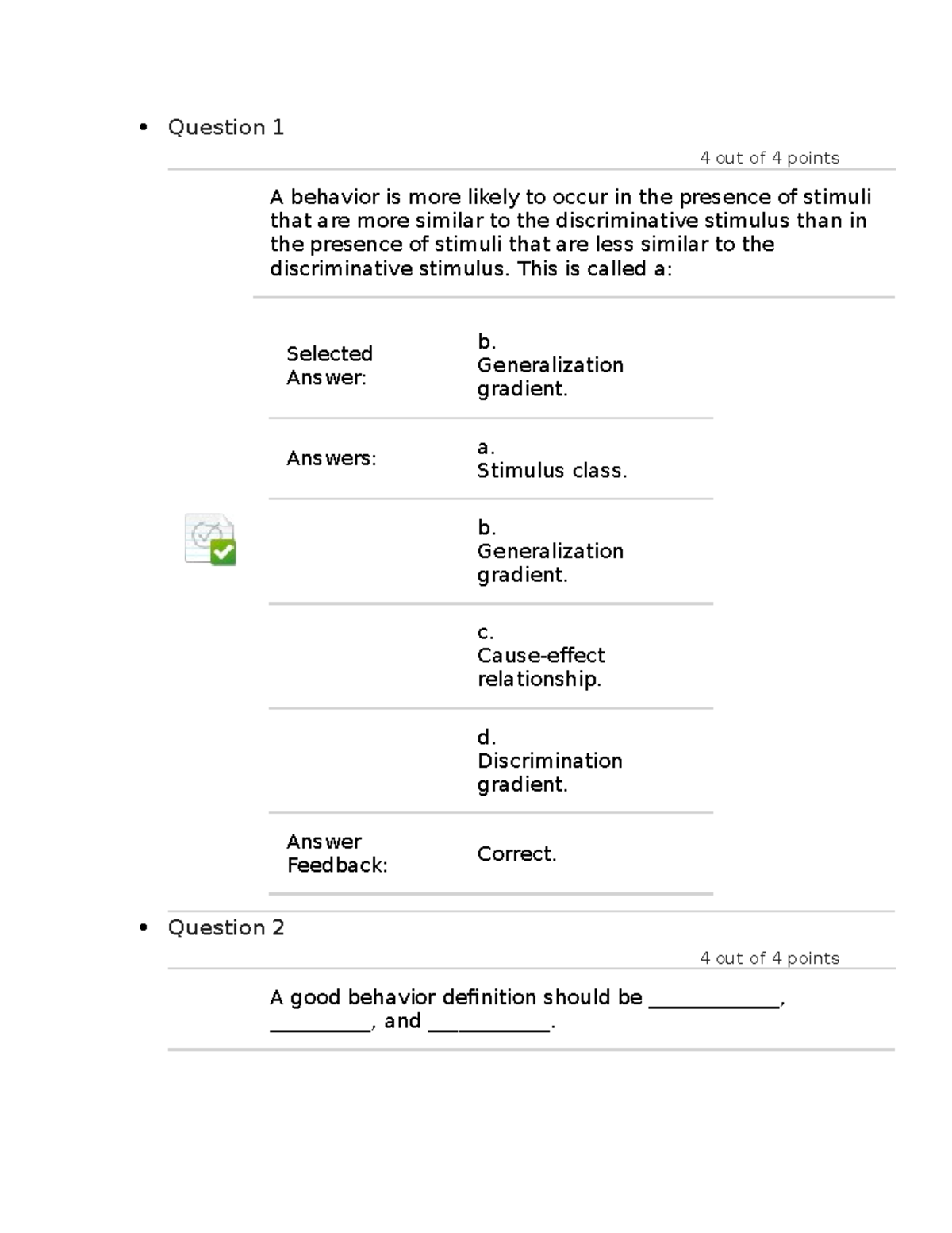 PSY 7709 Unit 4 Quiz - Quiz - Question 1 4 Out Of 4 Points A Behavior ...