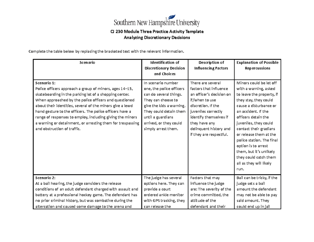 CJ 230 Module Three Practice Activity Template - CJ 230 Module Three ...