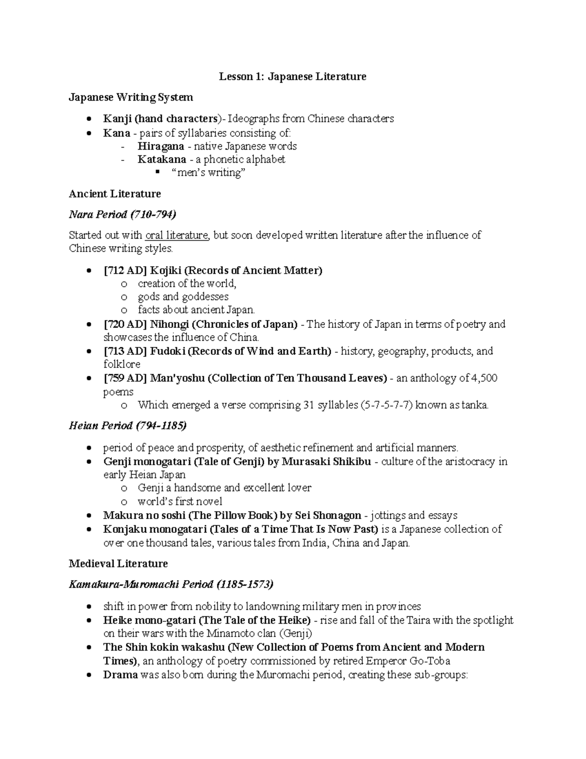 Midterms Reviewer on Afro-Asian Lit - Lesson 1: Japanese Literature ...