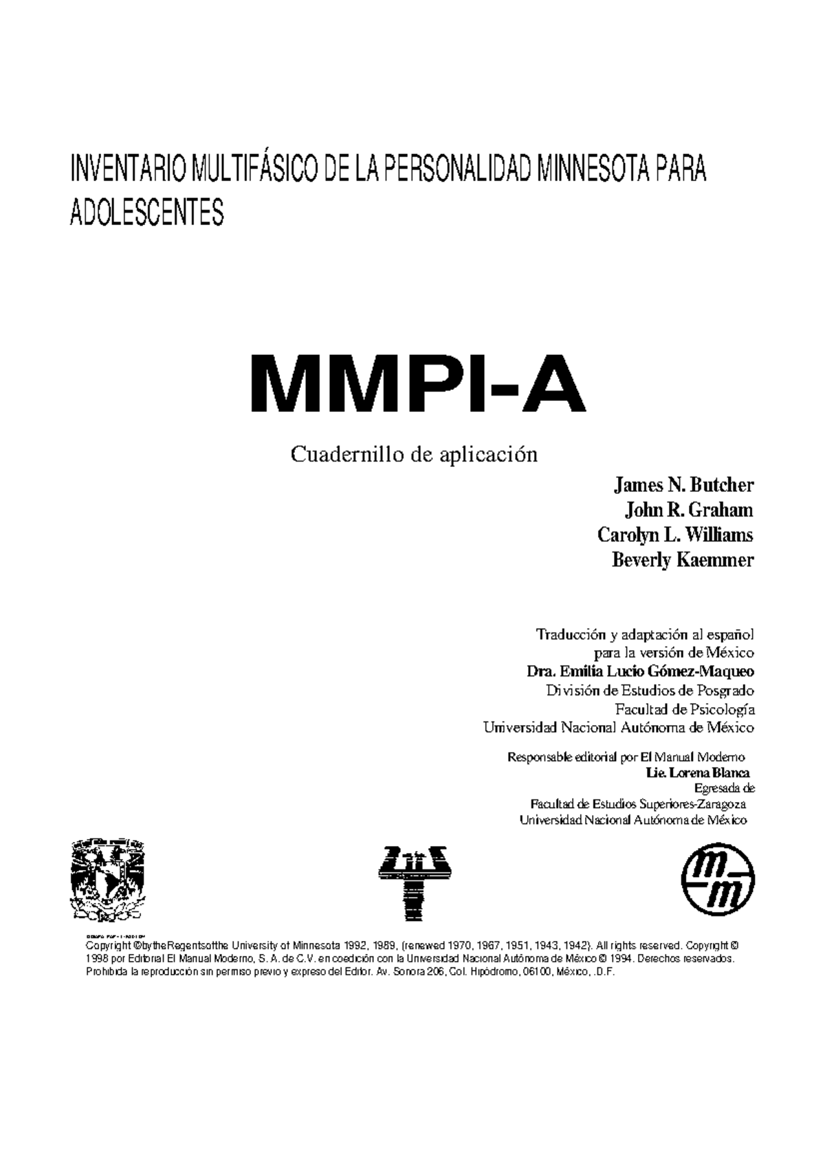 Cuadernillo-MMPI-A - psicologia - INVENTARIO MULTIFÁSICO DE LA ...