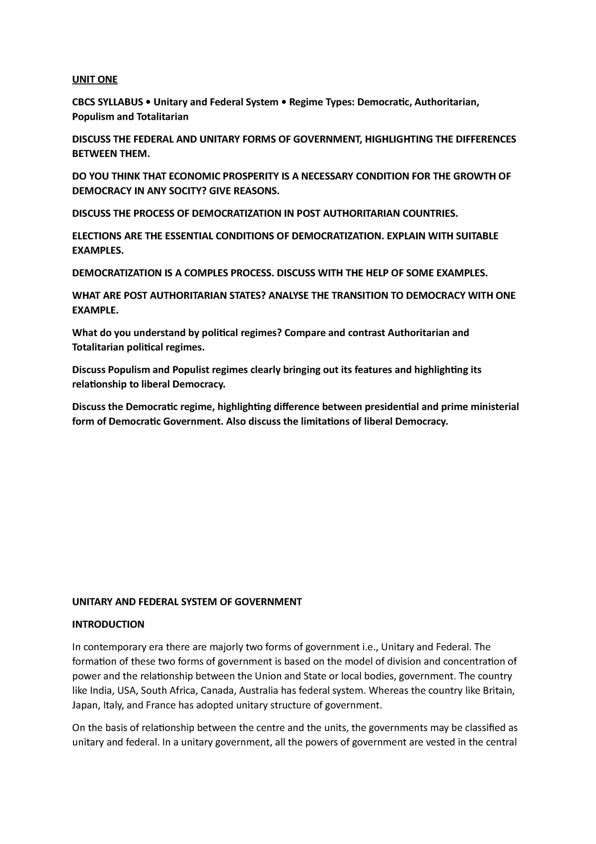 Unitary and federal form of government differnece and intro and ...