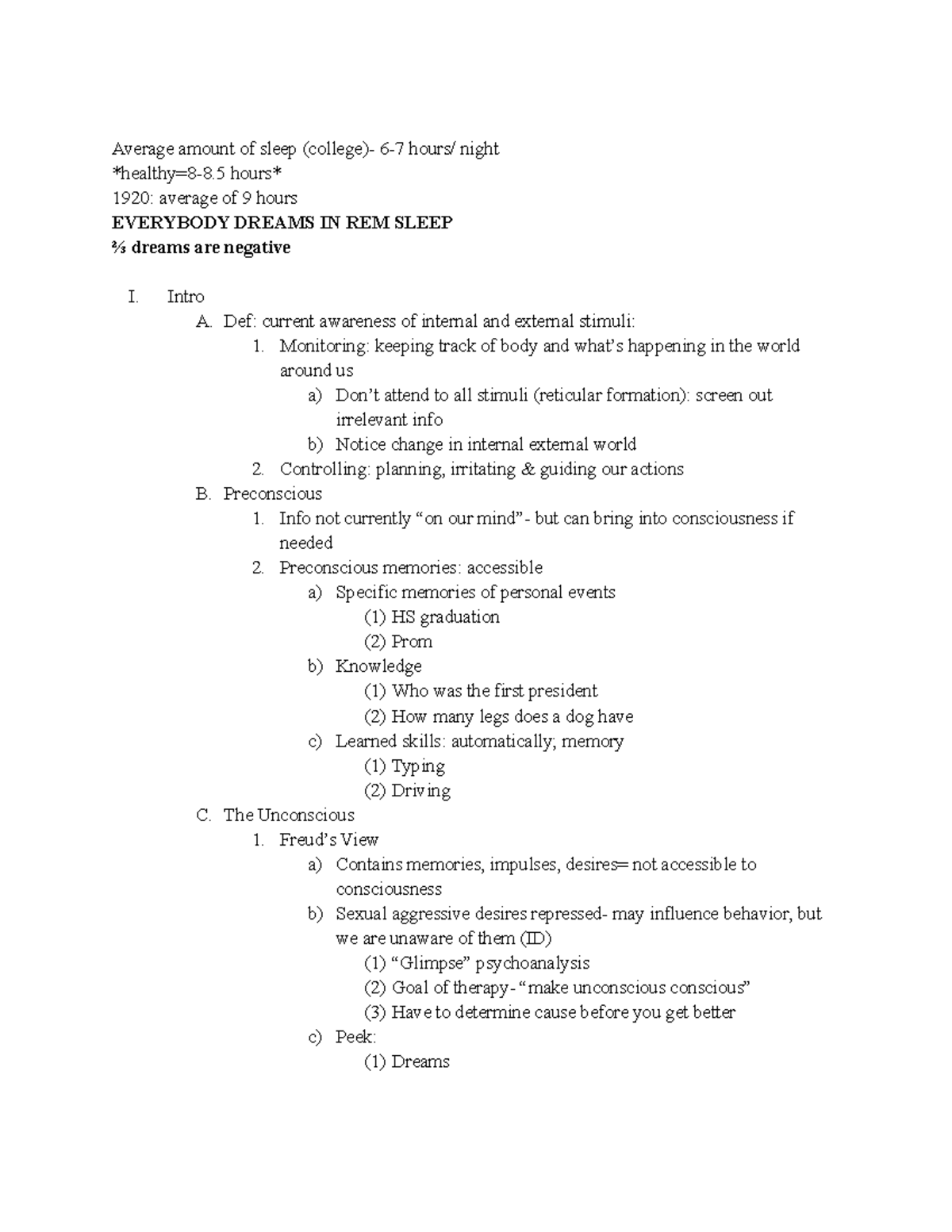 Psych Unit 4 Notes - Average amount of sleep (college)- 6-7 hours ...