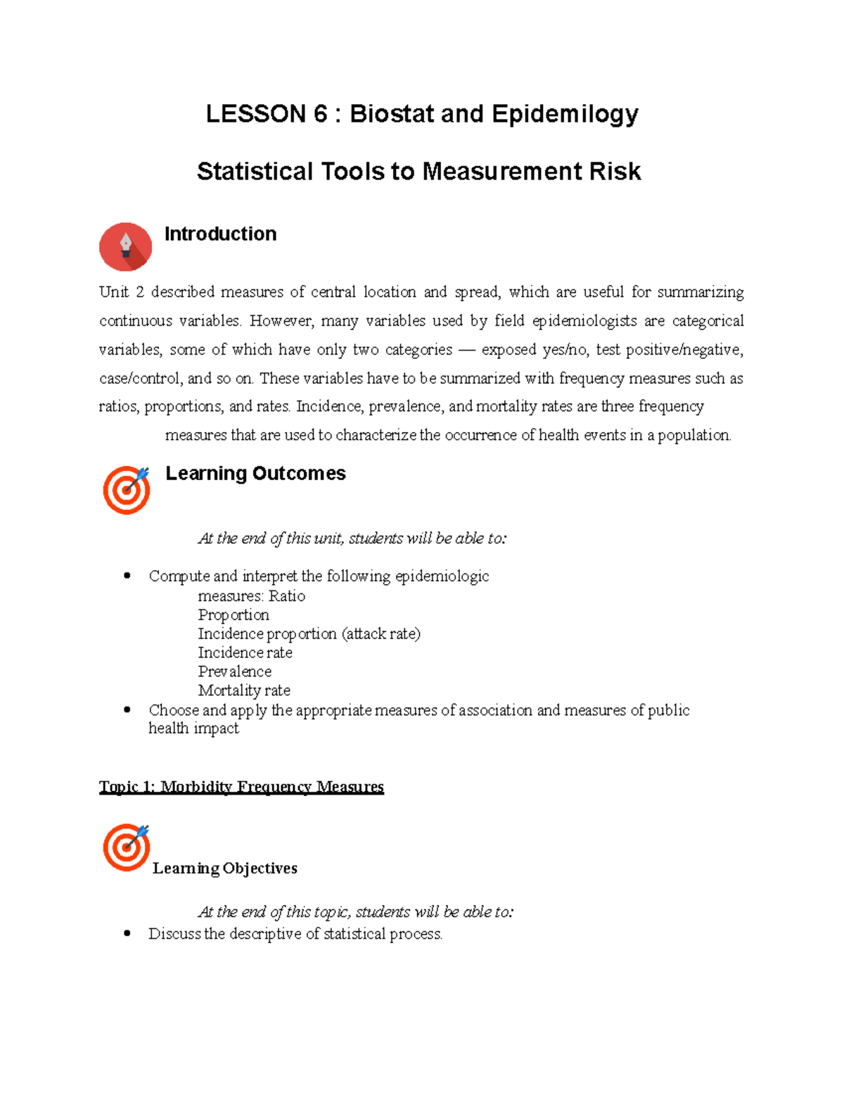 Lesson6Biostat BIOSTATISTICS AND EPIDEMIOLOGY LESSON 6 Biostat