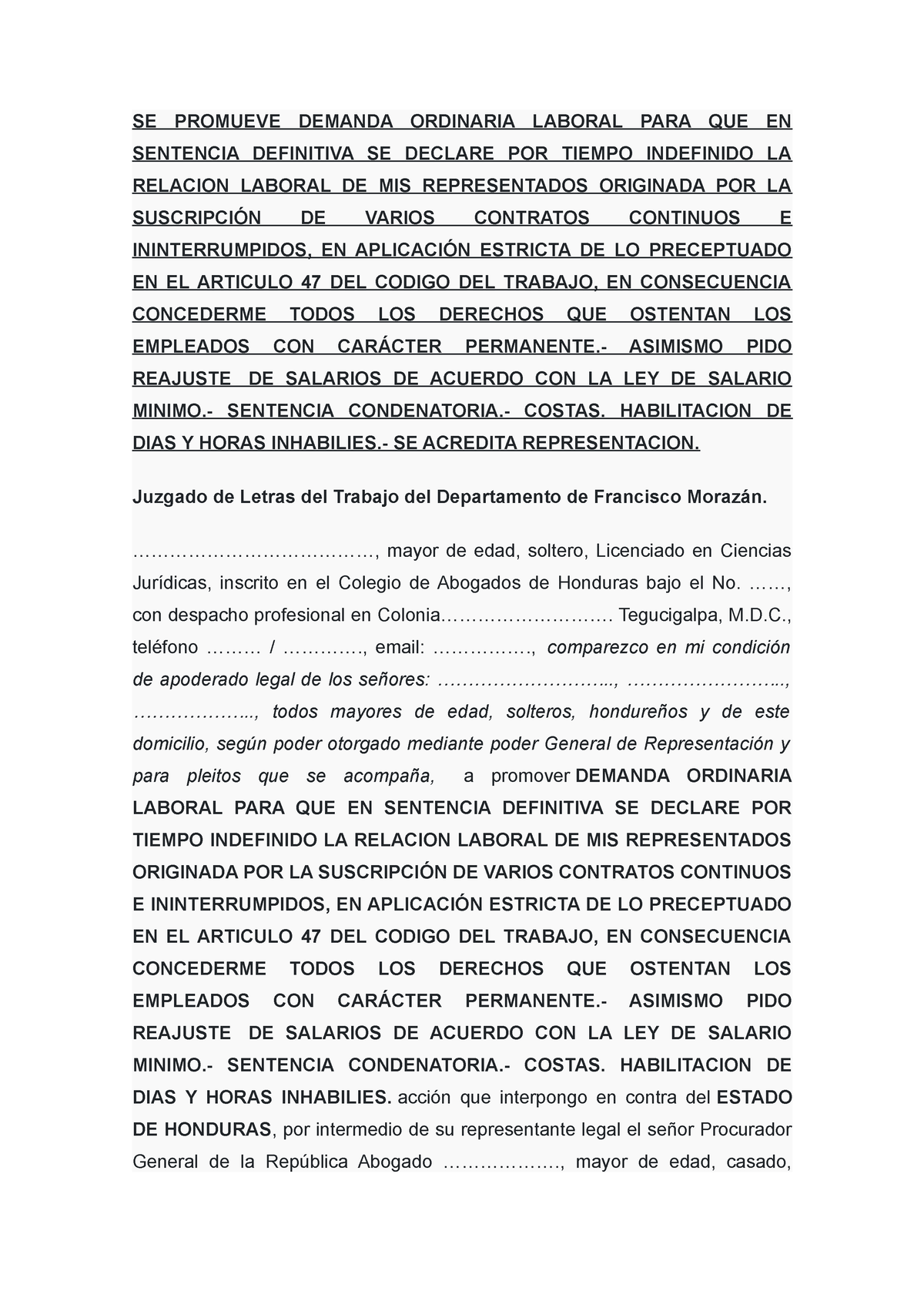 Formato De Demanda Ordinaria Laboral Se Promueve Demanda Ordinaria Laboral Para Que En 0207