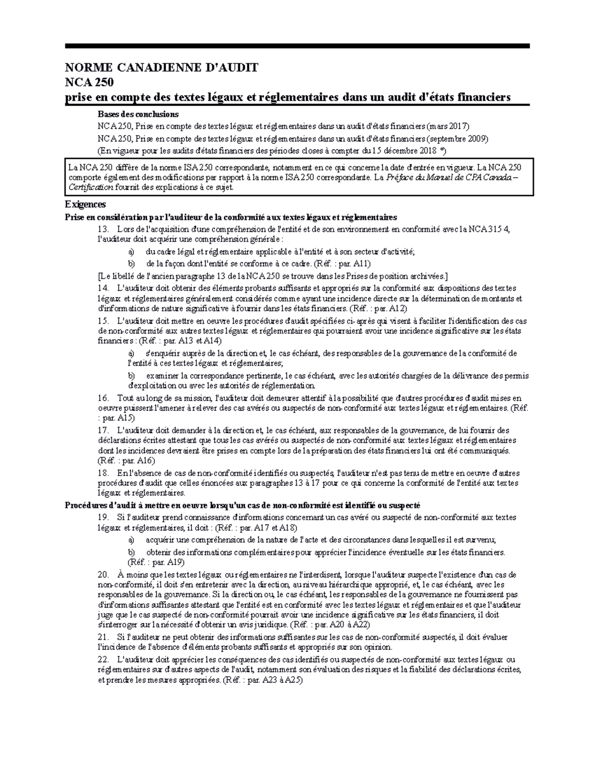 NCTHHHHHHHHHHHHHHHHHHHHHH - NORME CANADIENNE D'AUDIT NCA 250 prise en ...