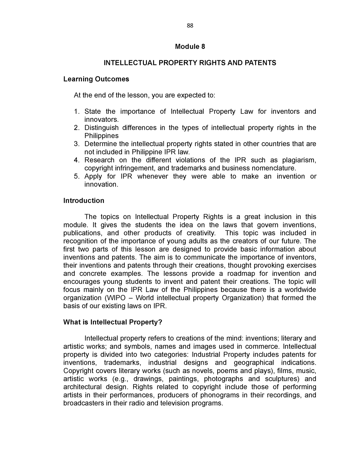 Intellectual Property Rights And Pattents - 88 Module 8 INTELLECTUAL ...