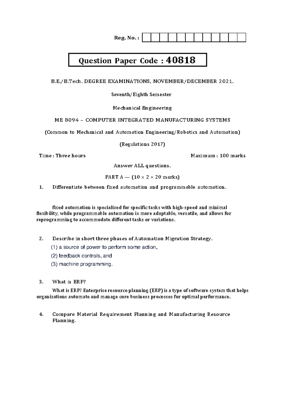 Cims 2021 - cim material - Reg. No. : B.E./B. DEGREE EXAMINATIONS ...