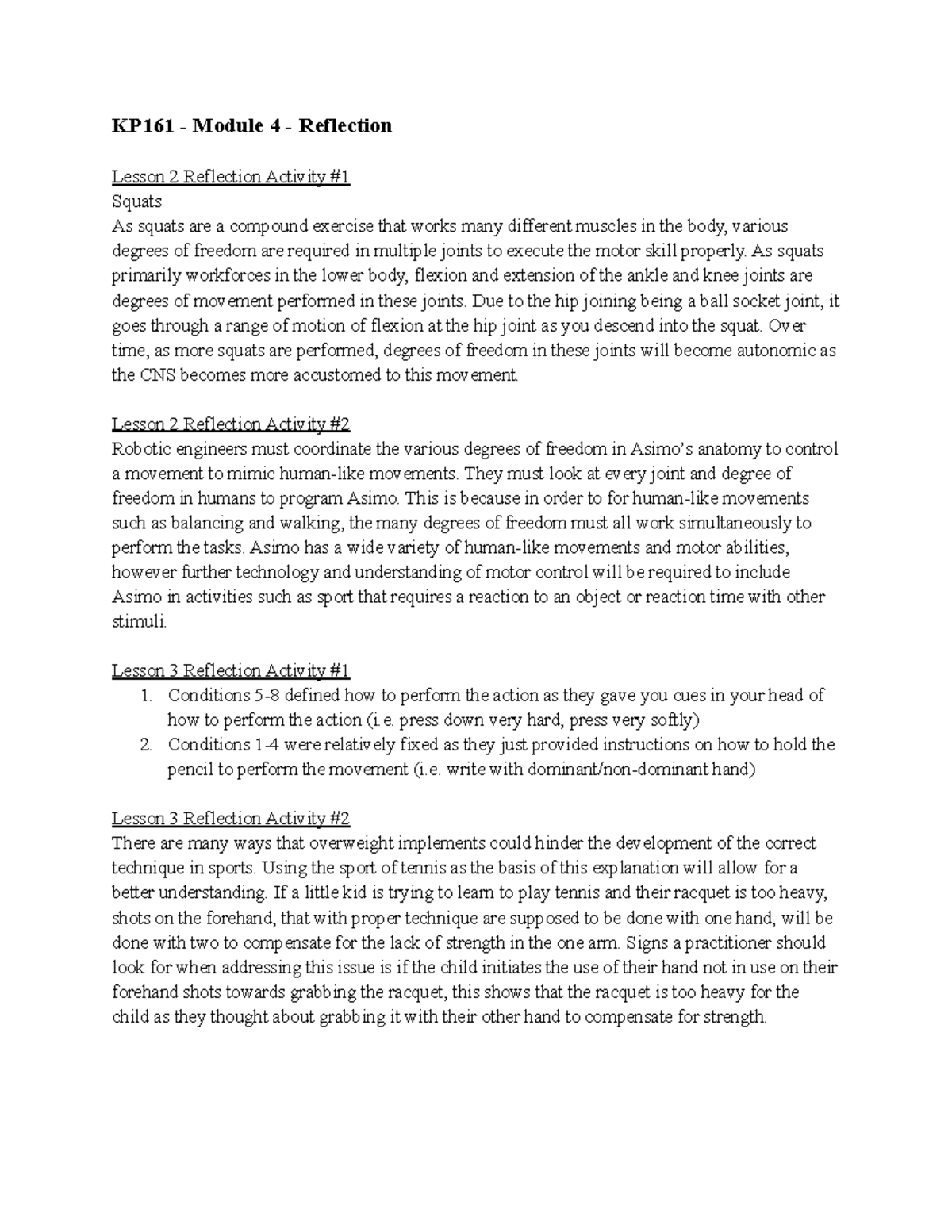 KP161 - Module 4 - Reflection - KP161 - Module 4 - Reflection Lesson 2 ...