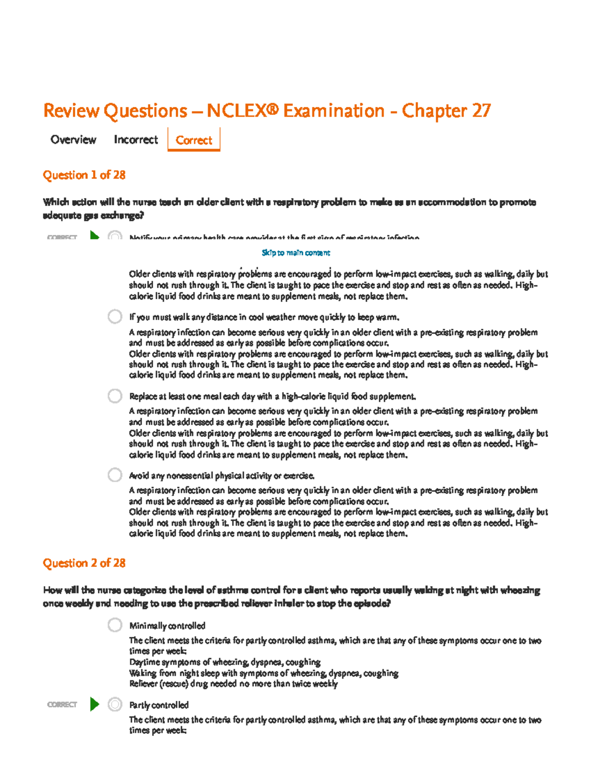 CH 27 Review Questions NCLEX Elsevier - CORRECT CORRECT Review ...