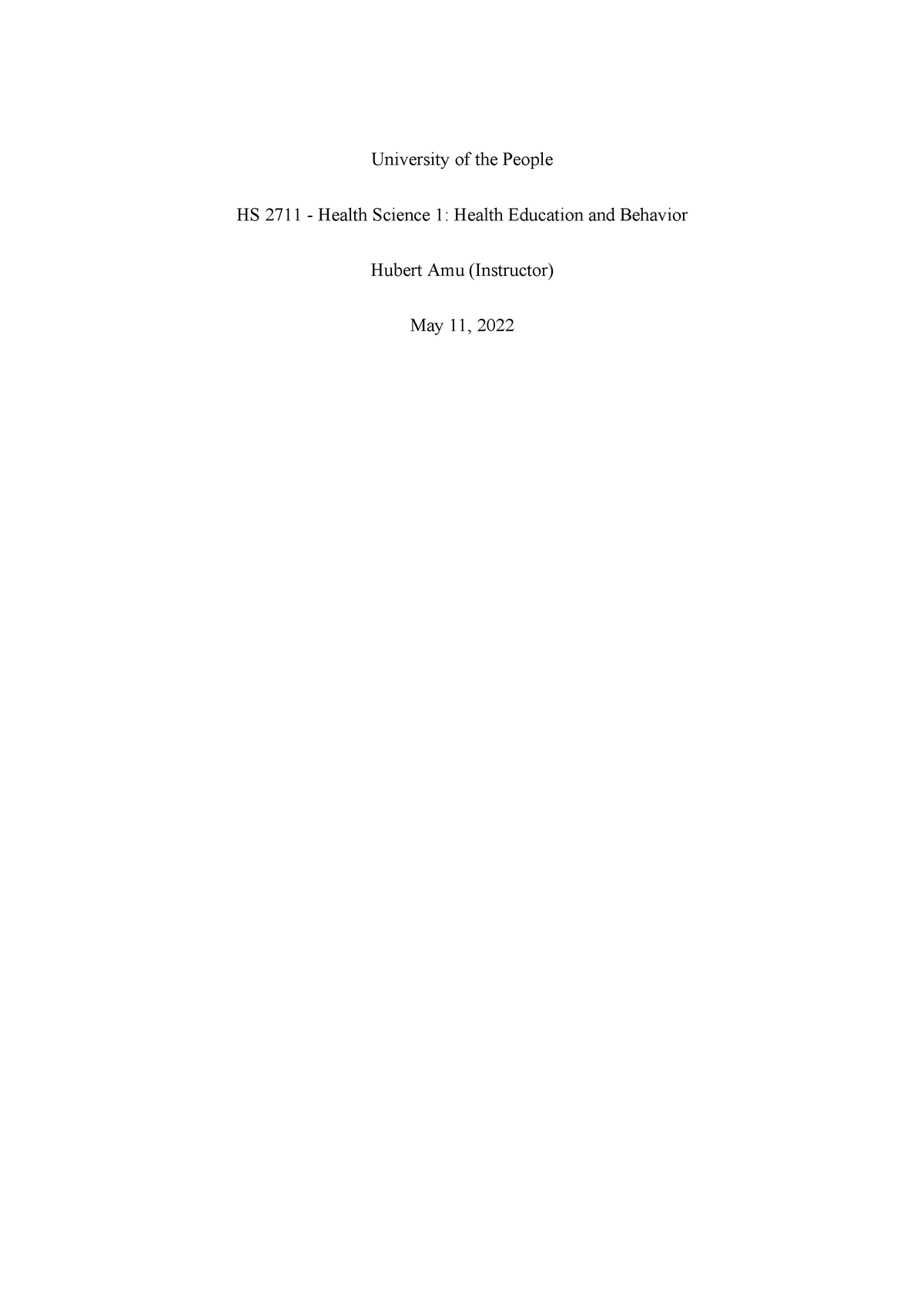 WA 5 - Written assignment - University of the People HS 2711 - Health ...