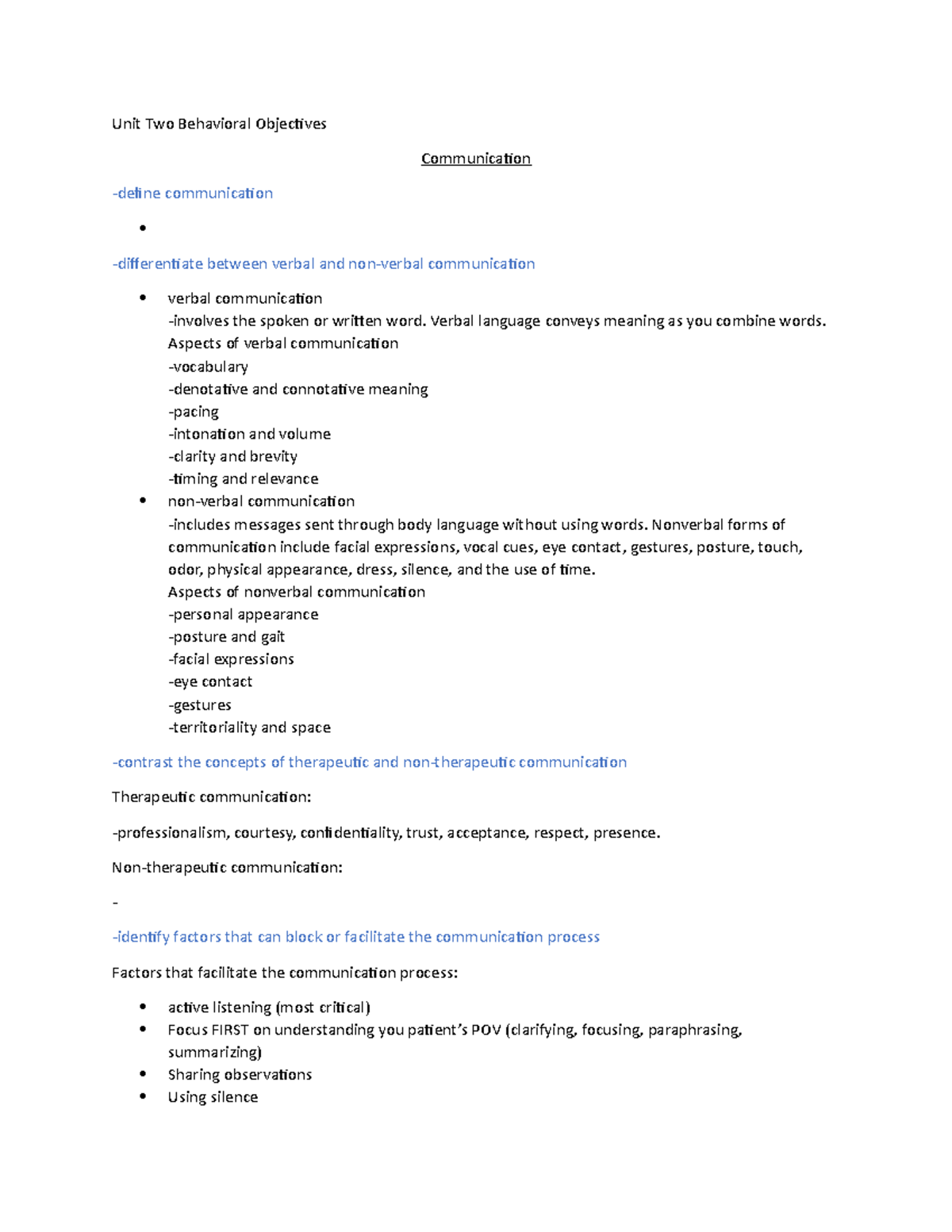 Unit Two Behavioral Objectives - Unit Two Behavioral Objectives ...