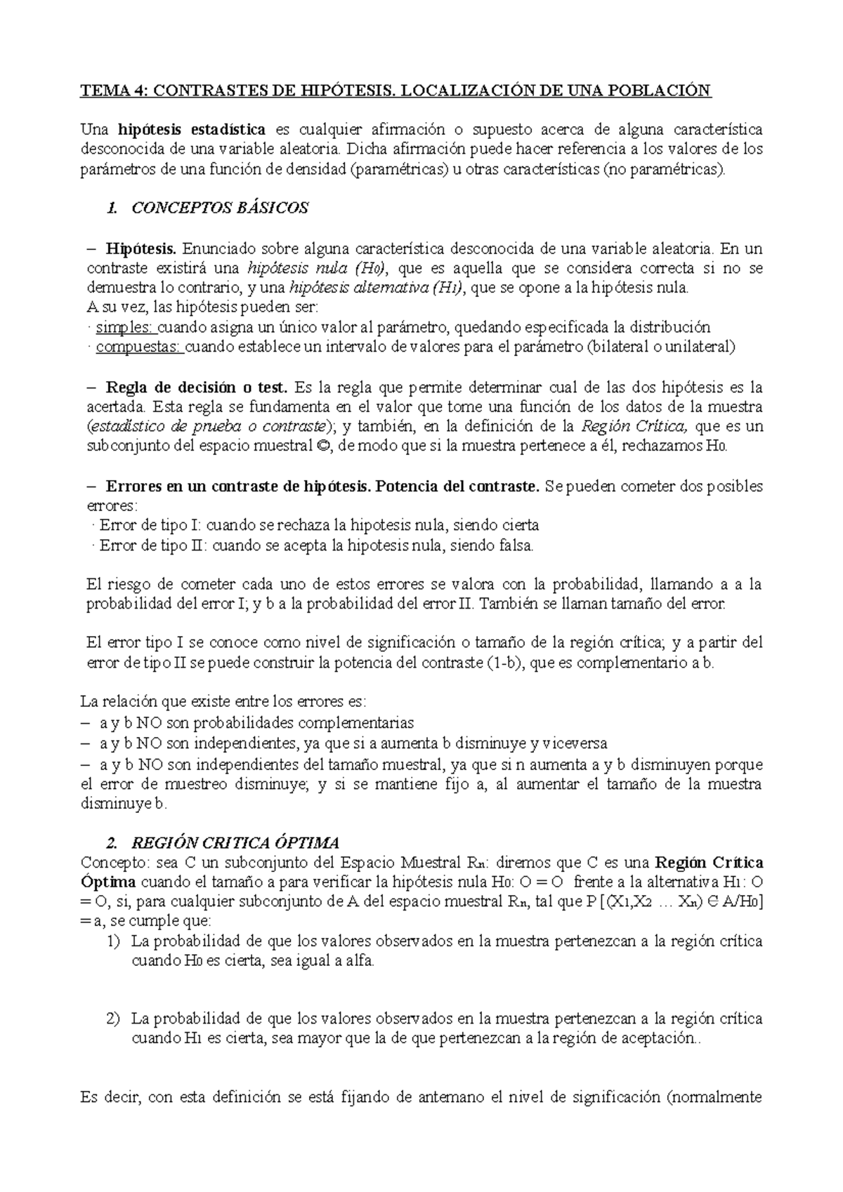 Tema 4 Estadística Ii Tema 4 Contrastes De HipÓtesis LocalizaciÓn