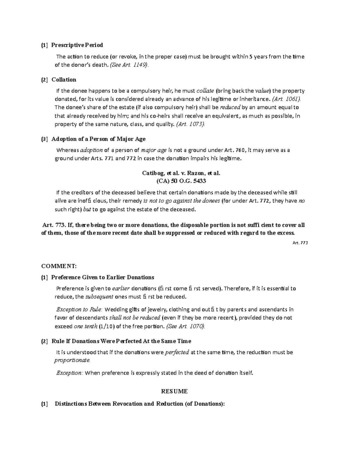 Property law m334 - (1) Prescriptive Period The action to reduce (or ...