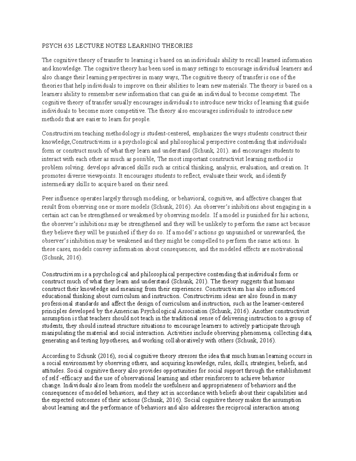 PSYCH 635 Lecture Notes Learning Theorie 1 - PSYCH 635 LECTURE NOTES ...