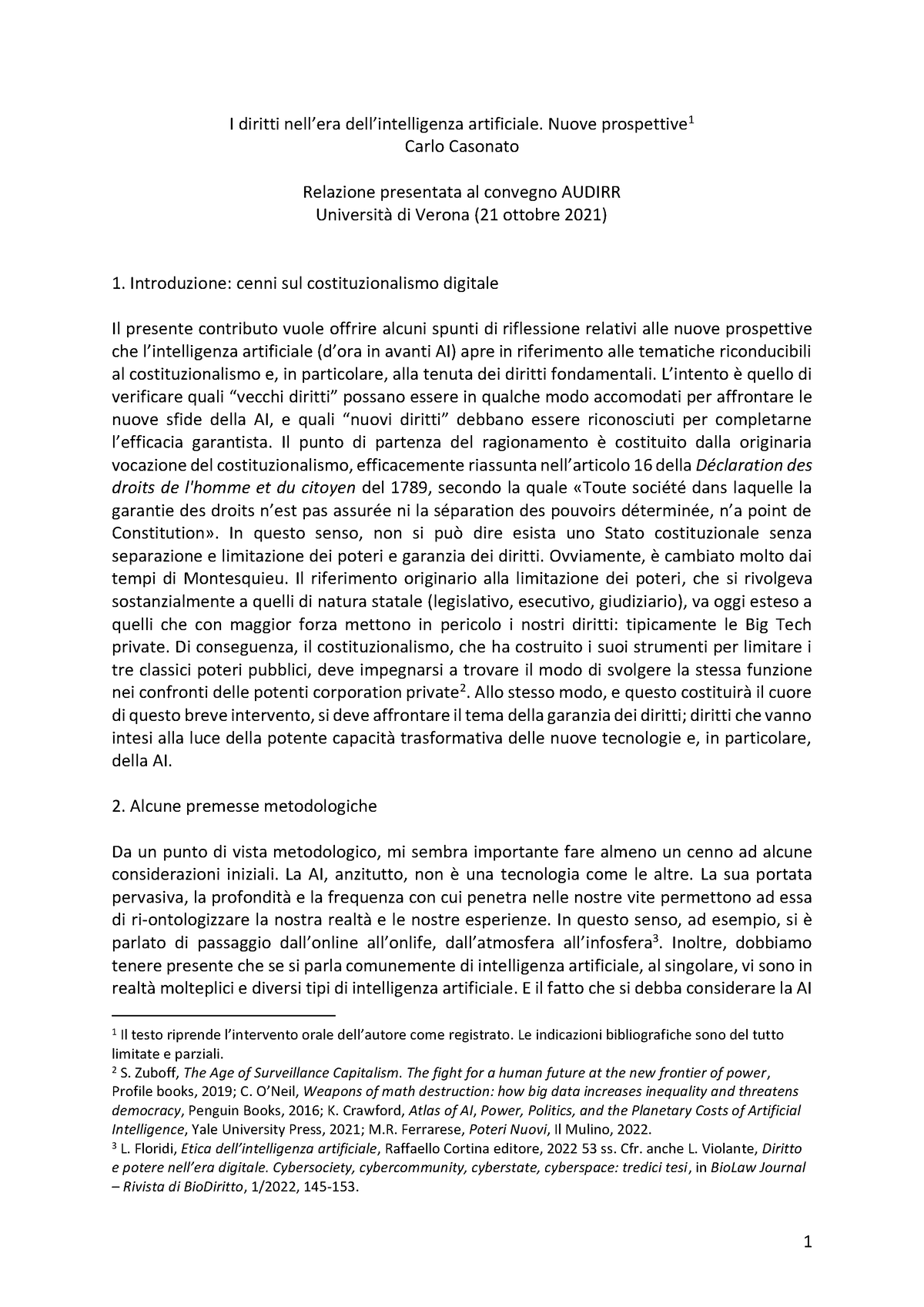 Ai E Diritti Umani Casonato 1 - I Diritti Nell’era Dell’intelligenza ...