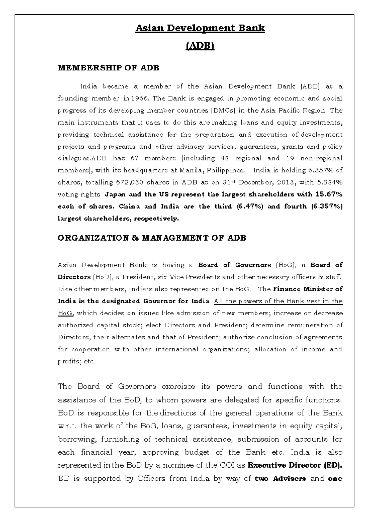 Asian Development Bank - The Bank is engaged in promoting economic and ...