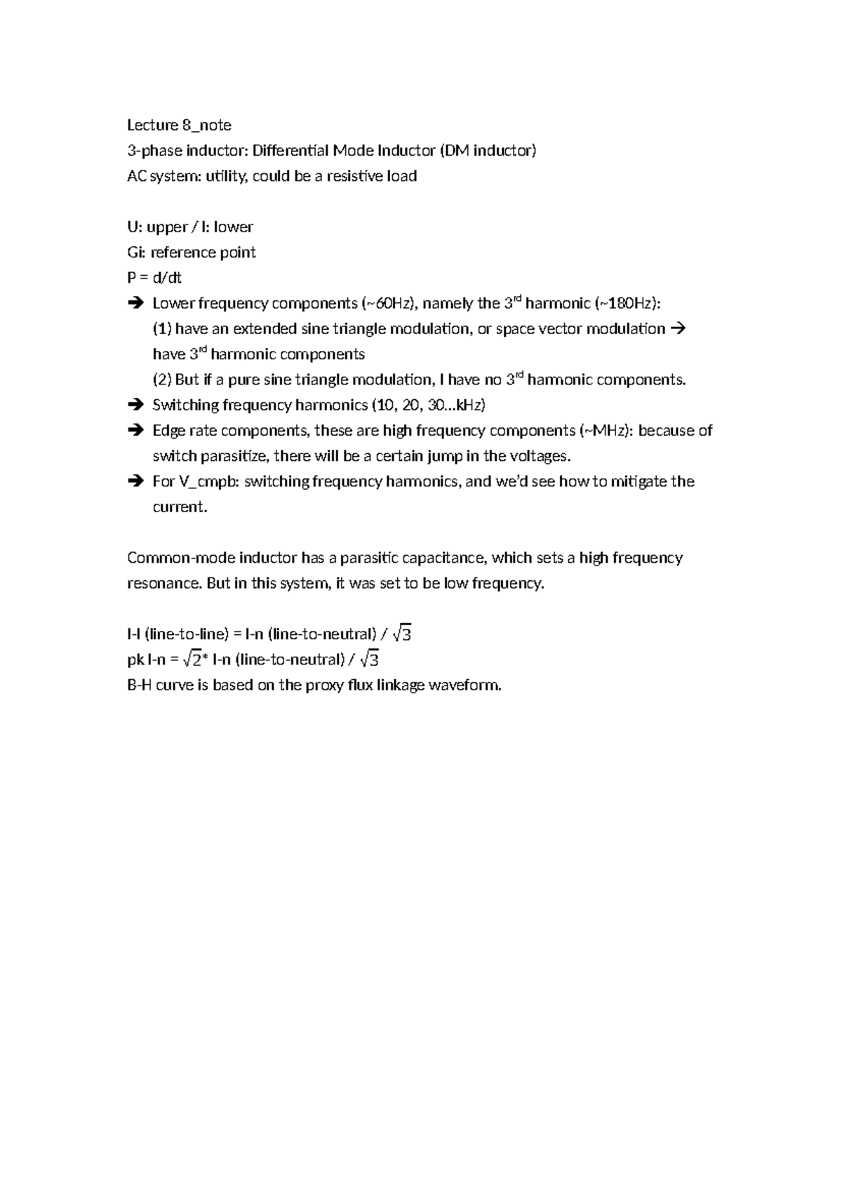 Lecture 08 note - Lecture 8_note 3-phase inductor: Differential Mode ...