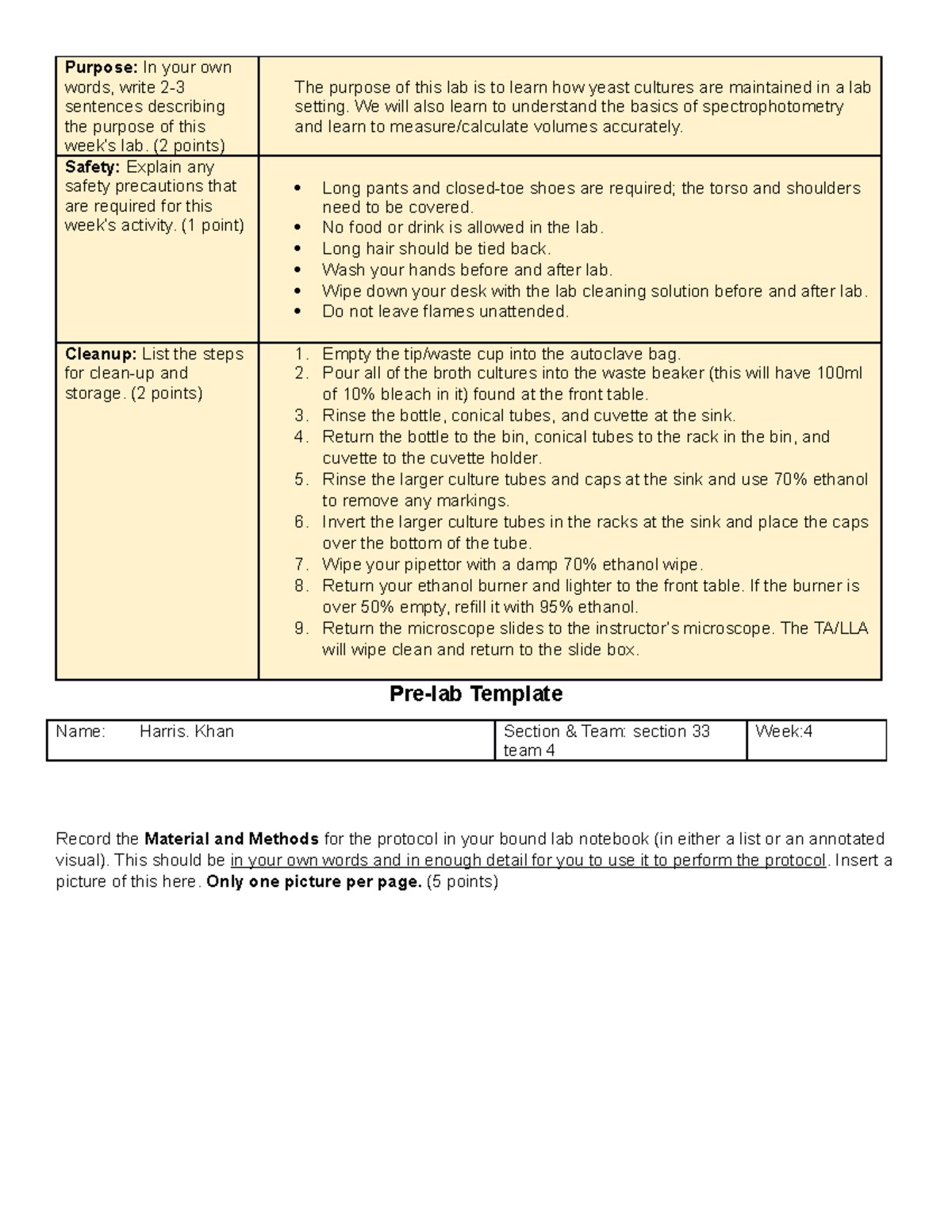 Pre-lab Template (13) - post lab - Purpose: In your own words, write 2 ...