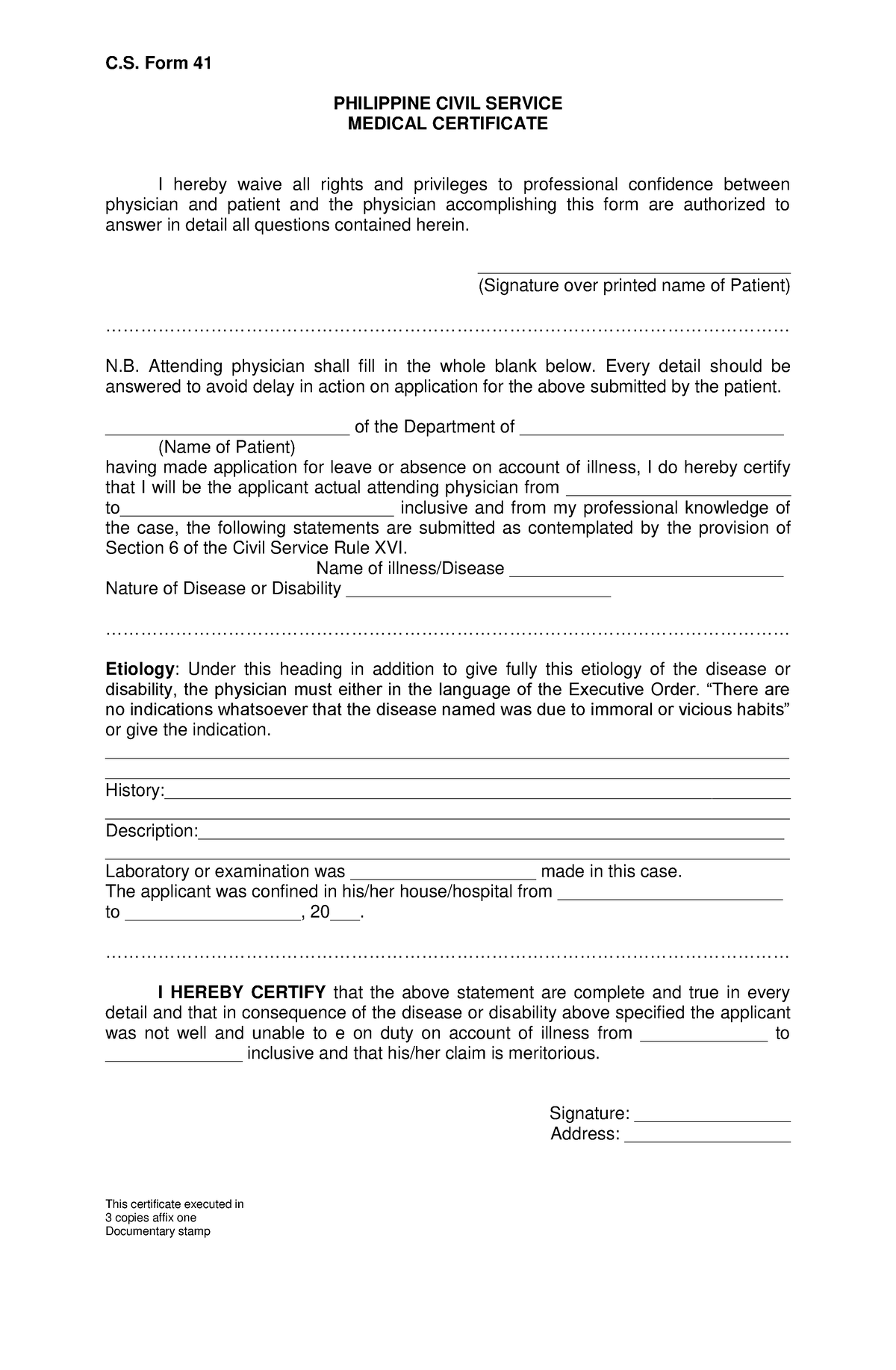 CS-FORM-41 - None - C. Form 41 PHILIPPINE CIVIL SERVICE MEDICAL ...