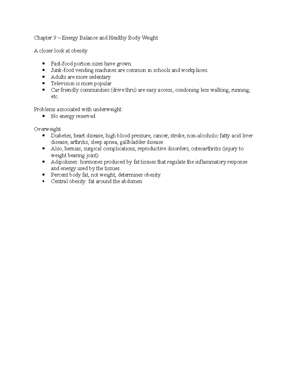 Chapter 9 - Chapter 9 Energy Balance And Healthy Body Weight A Closer ...