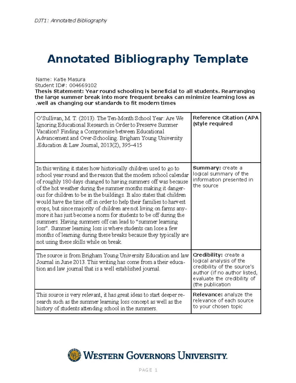 Annotated Bibliography - ENGL 1020 - WGU - Studocu