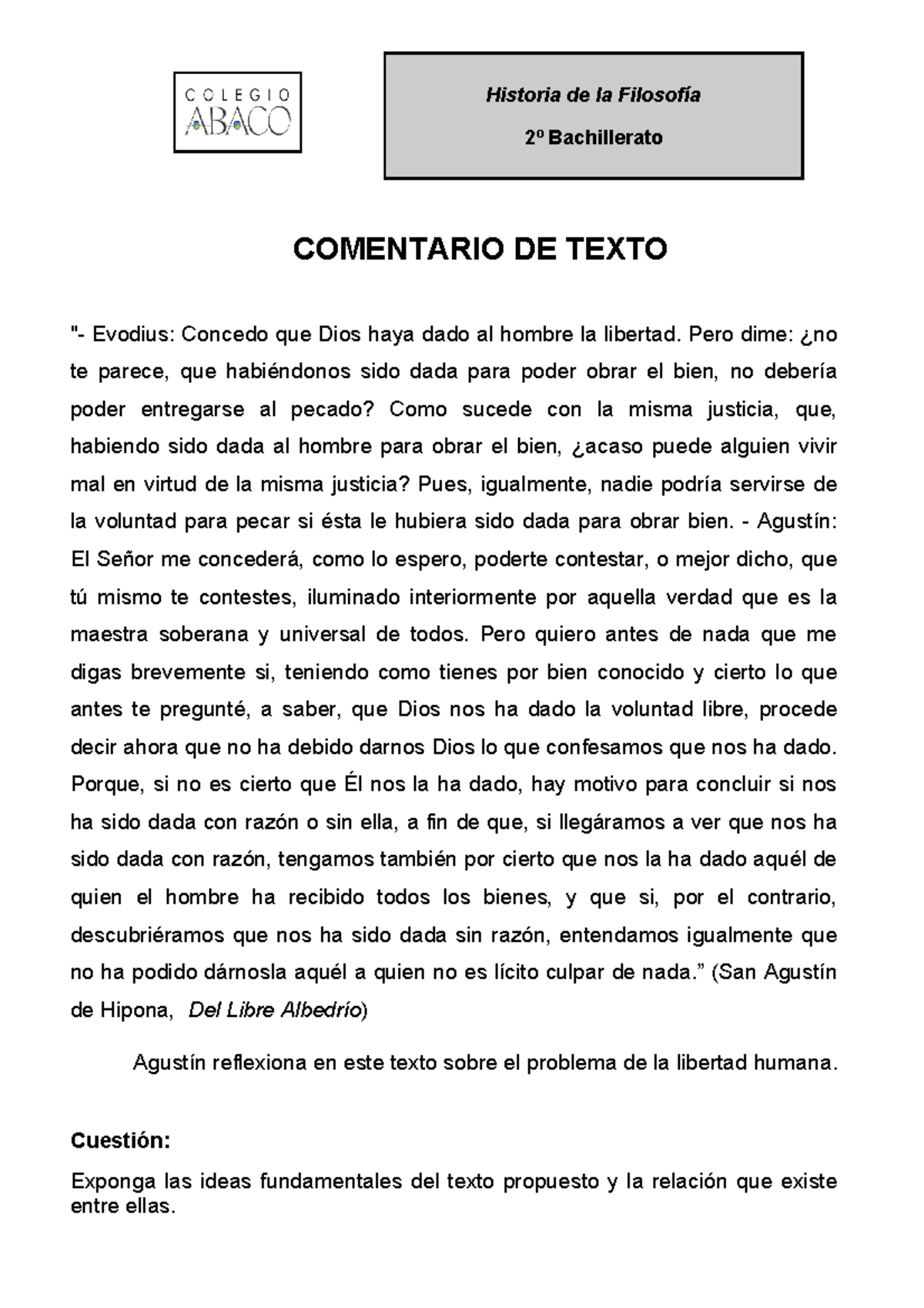 Un Texto De Agust n DE Hipona Historia De La Filosof a 2 