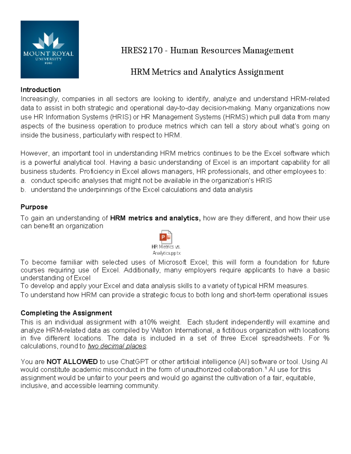 hr metrics assignment