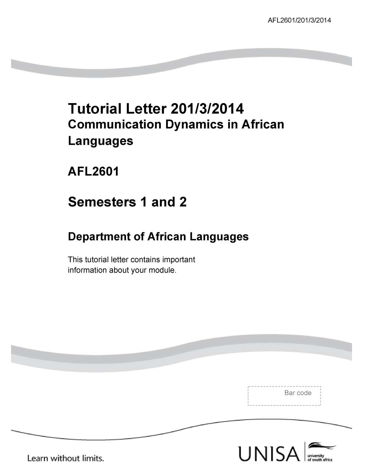 201 2014 AFL2601 - African Language Memo - AFL2601/201/3/ Tutorial ...