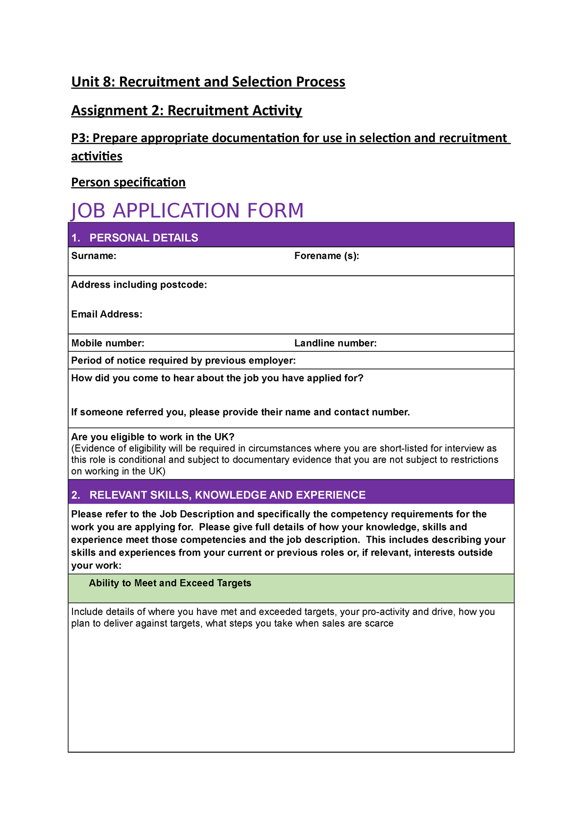 unit 8 recruitment and selection process assignment brief