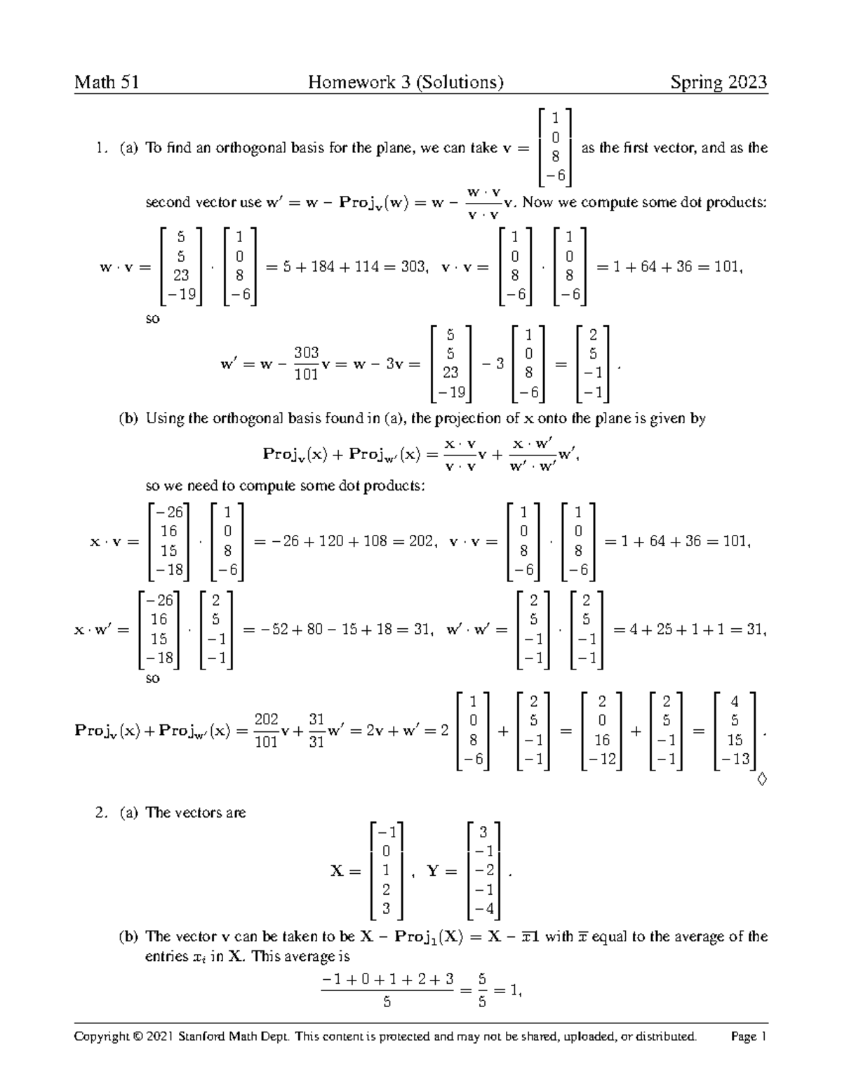 Homework 3 Solution - Math 51 Homework 3 (Solutions) Spring 2023 (a) To ...