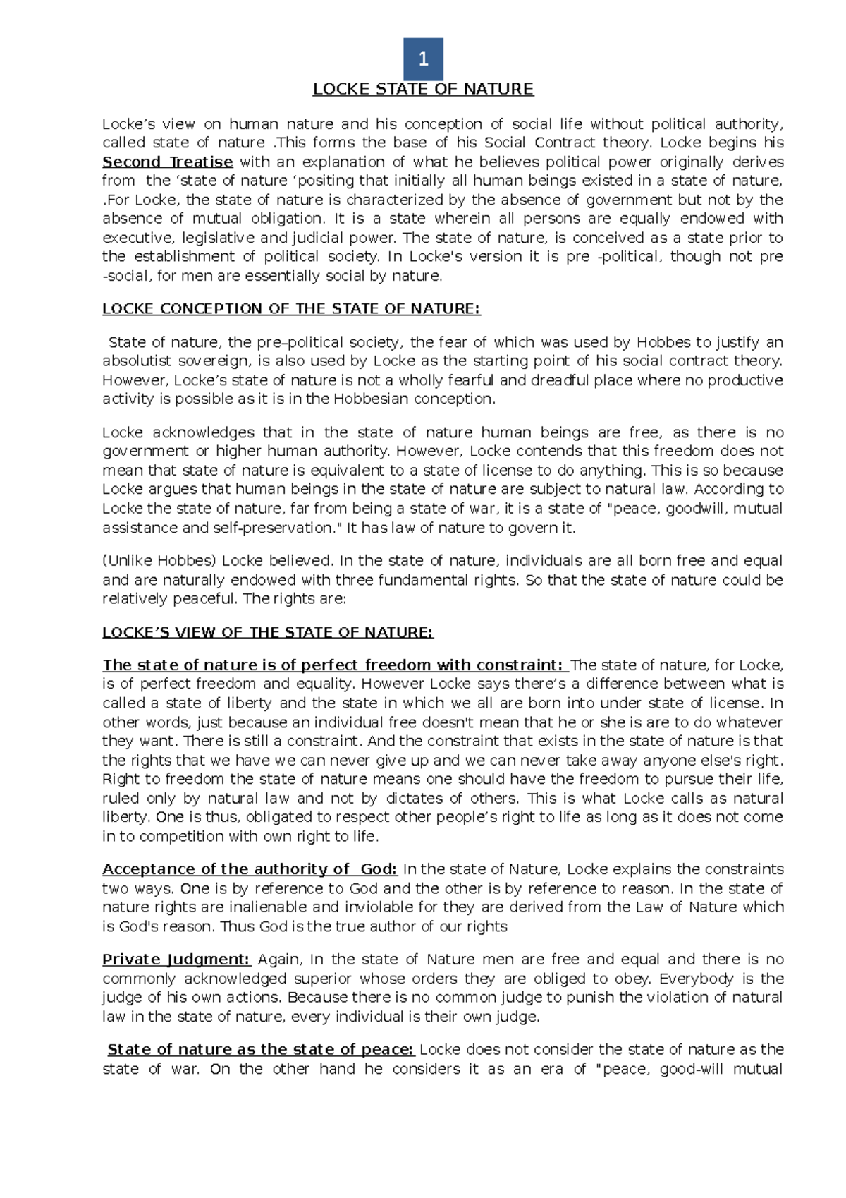 Locke State OF Nature This document is attached with reference to