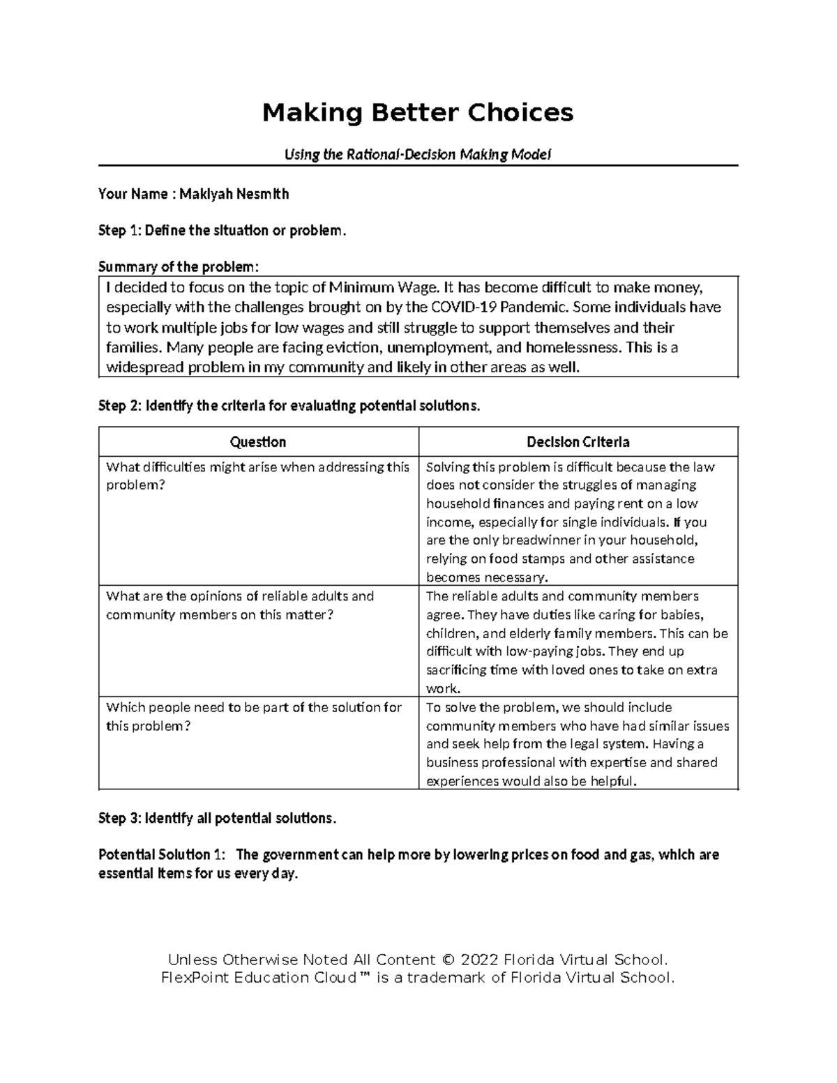 Making better choices assignment template - Making Better Choices Using ...