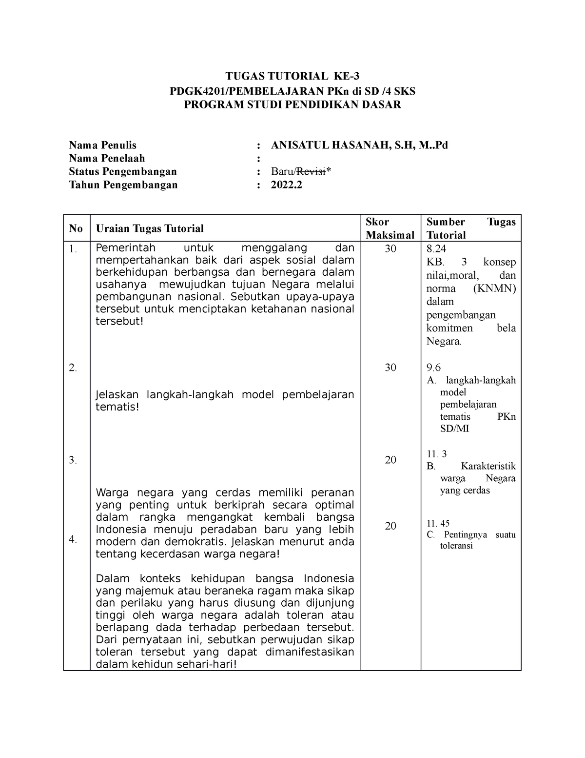 Tugas Tutorial KE 3 - Evaluasi Pembelajaran Sd - TUGAS TUTORIAL KE ...