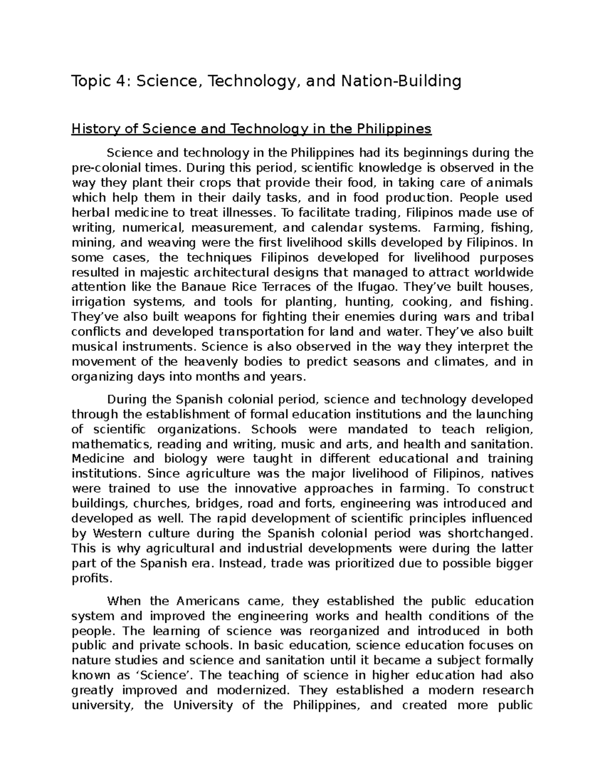 role of science and technology in philippine nation building essay