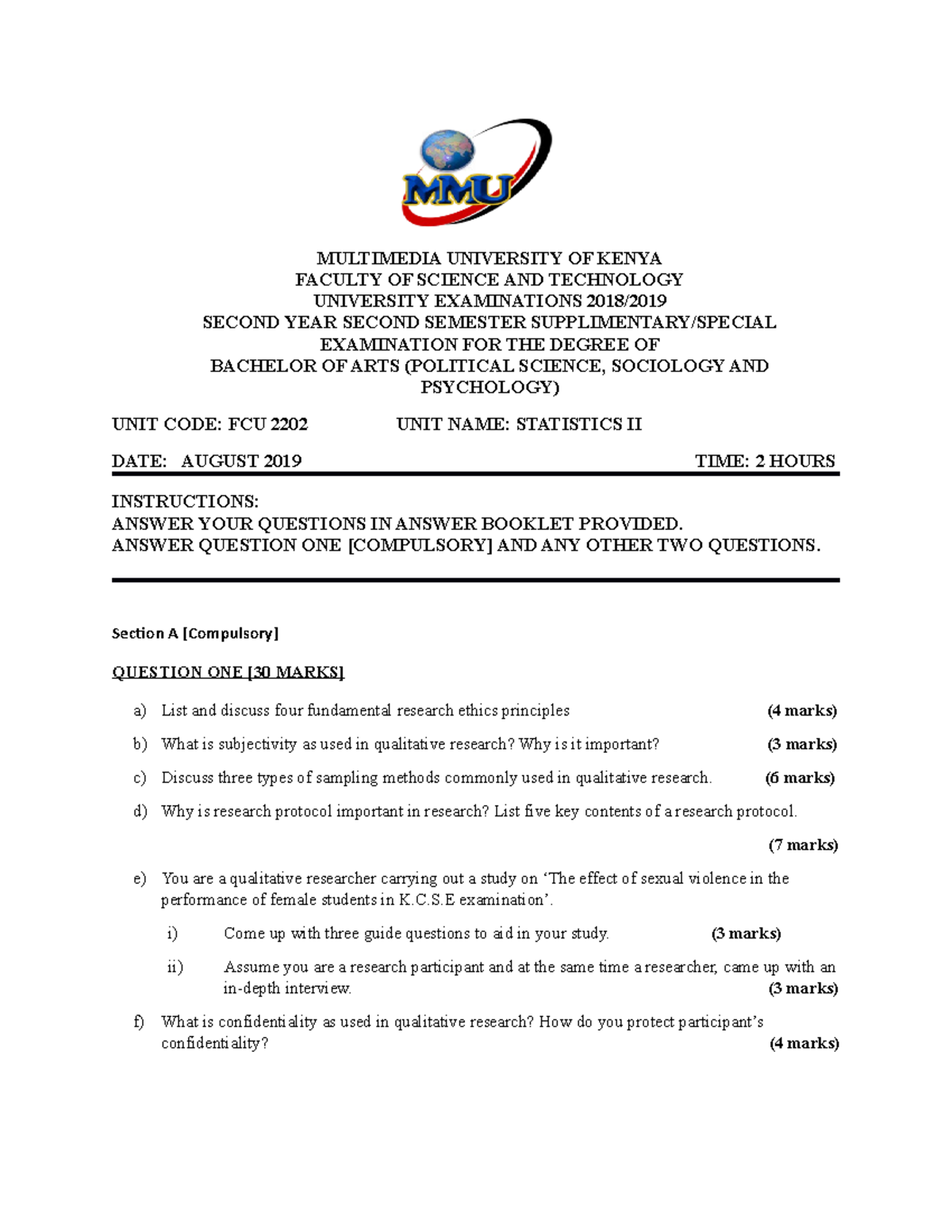 Statistics II for social science students - MULTIMEDIA UNIVERSITY OF ...