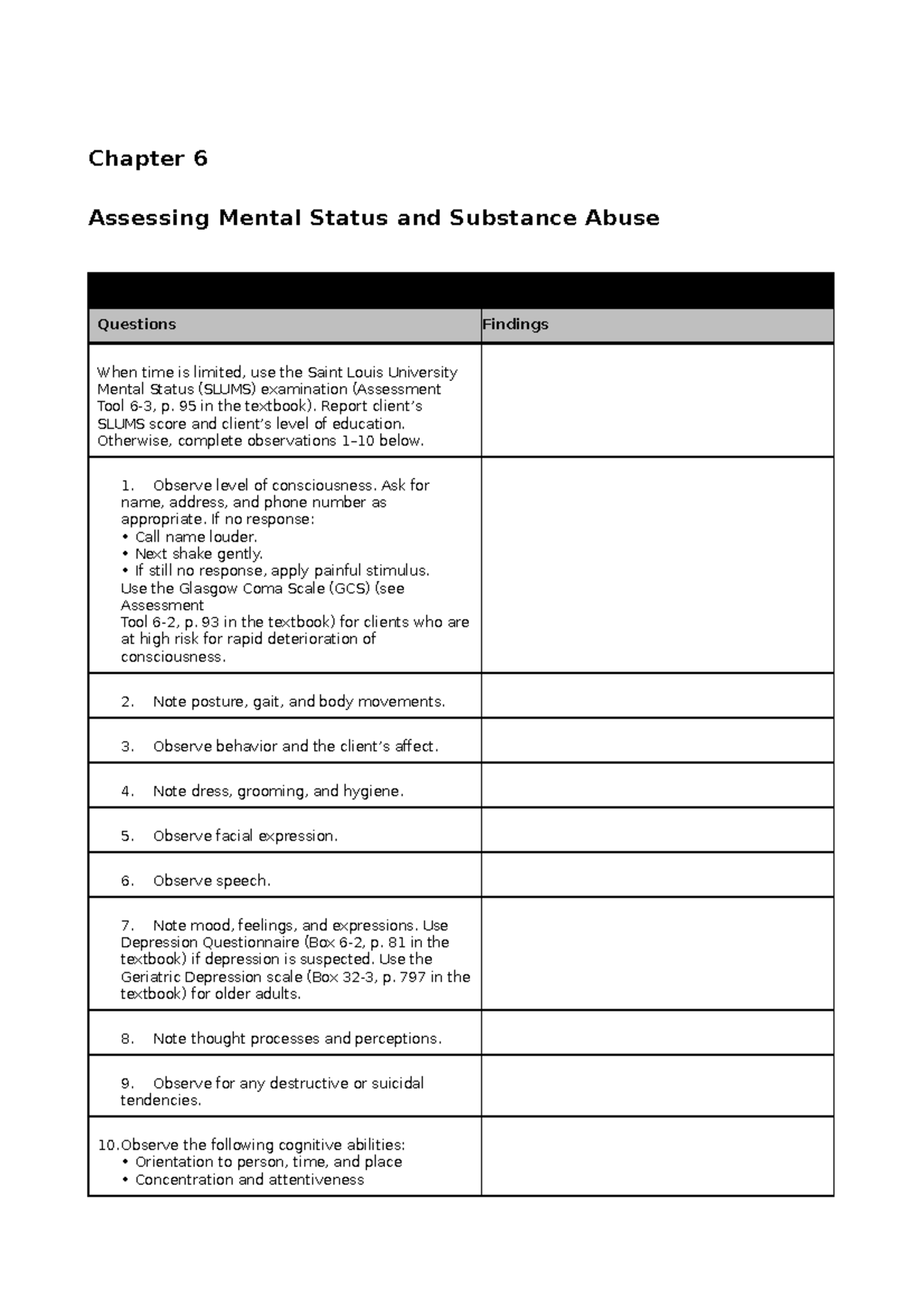 PHYSICAL ASSESSMENT GUIDE Chapter 06 - Chapter 6 Assessing Mental ...