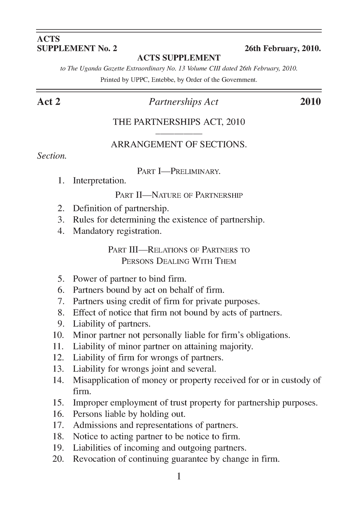 Partnership Act No Its The Partnership Act 2010 Acts Supplement No 2 26th February 2010 6530