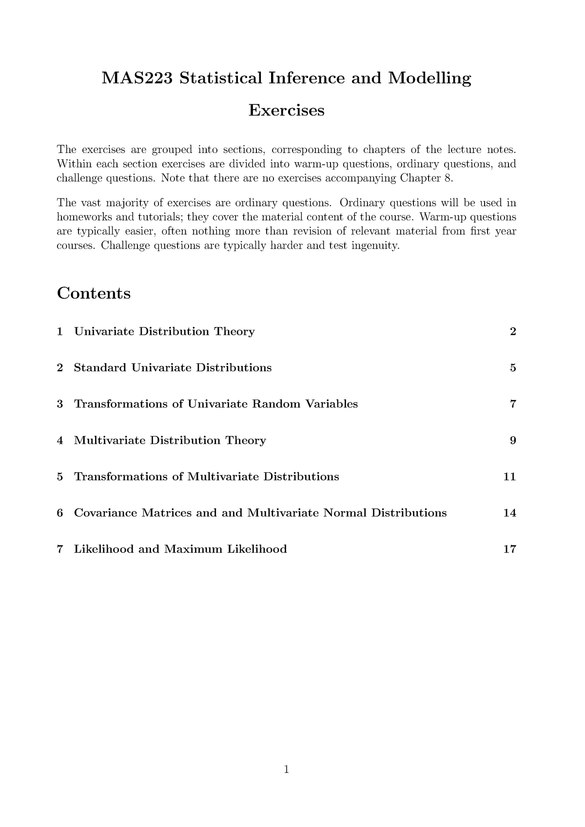 223exercises V1 - MAS223 Statistical Inference And Modelling Exercises ...